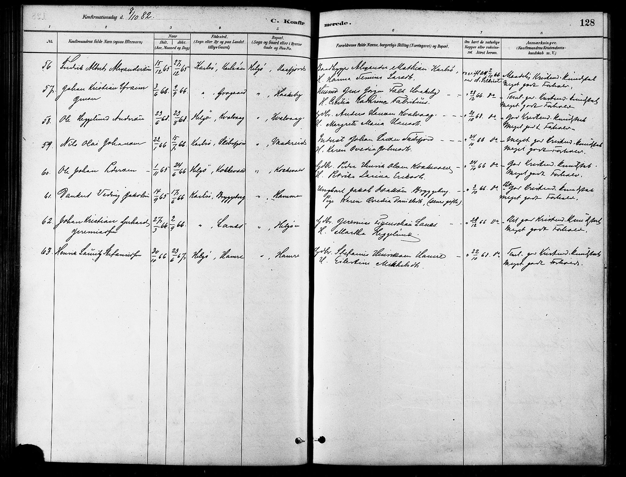 Karlsøy sokneprestembete, AV/SATØ-S-1299/H/Ha/Haa/L0006kirke: Ministerialbok nr. 6, 1879-1890, s. 128