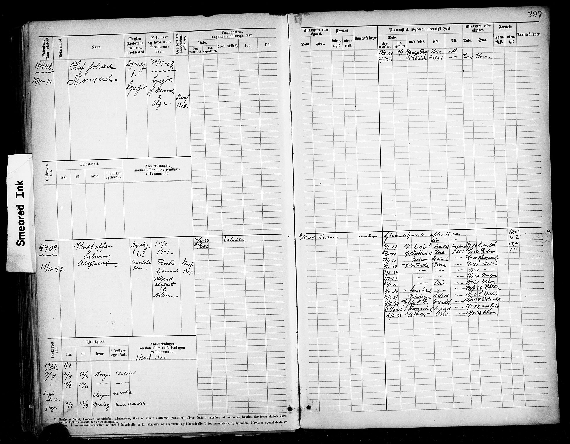 Tvedestrand mønstringskrets, AV/SAK-2031-0011/F/Fb/L0020: Hovedrulle A nr 3819-4409, U-36, 1906-1918, s. 307