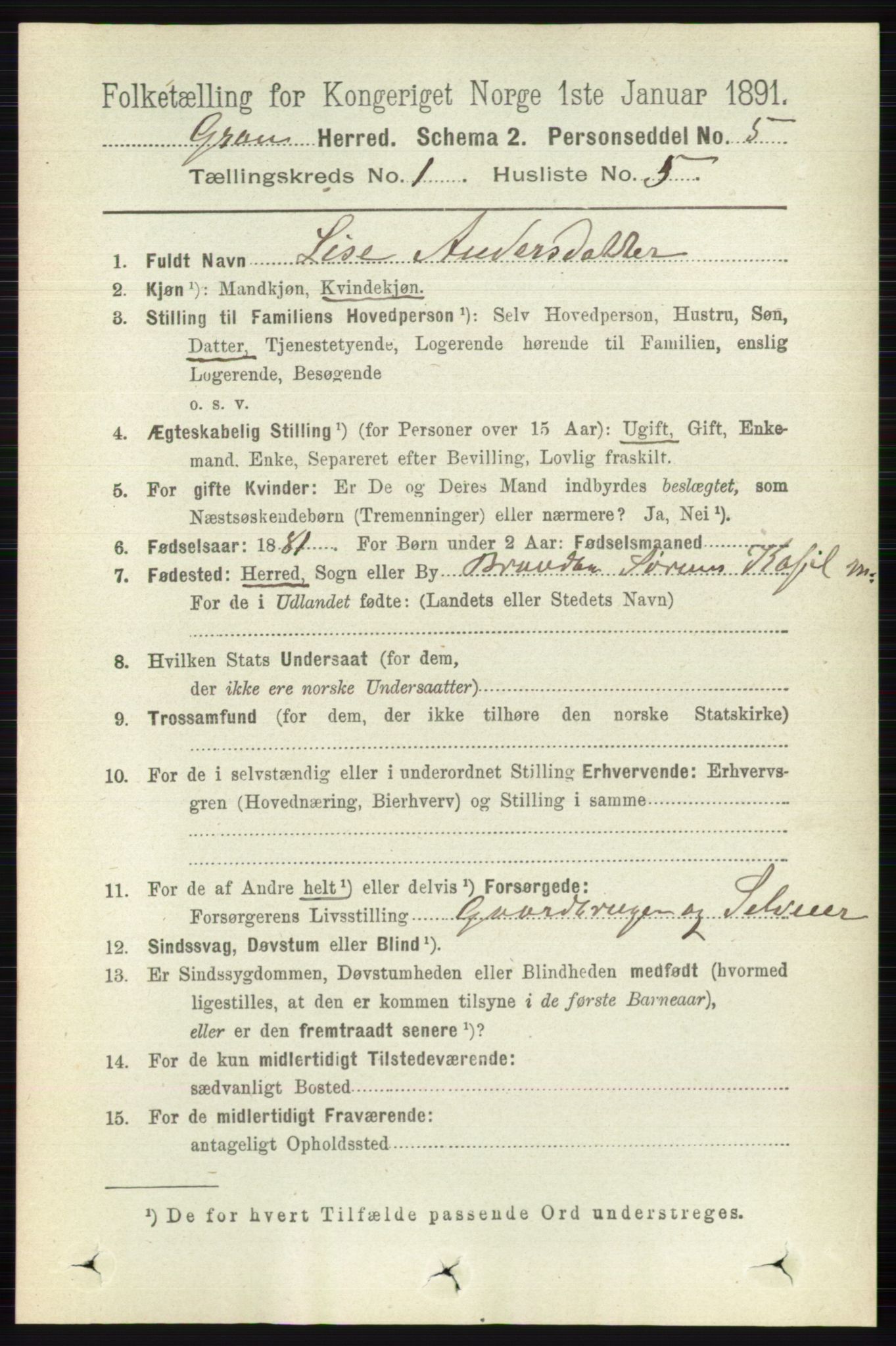 RA, Folketelling 1891 for 0534 Gran herred, 1891, s. 86