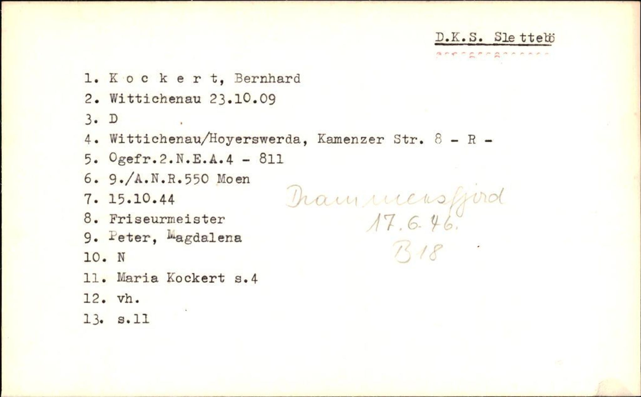 Hjemsendte tyskere , RA/RAFA-6487/D/Db/L0016: Kochanek-Küdrna, 1945-1947, s. 11