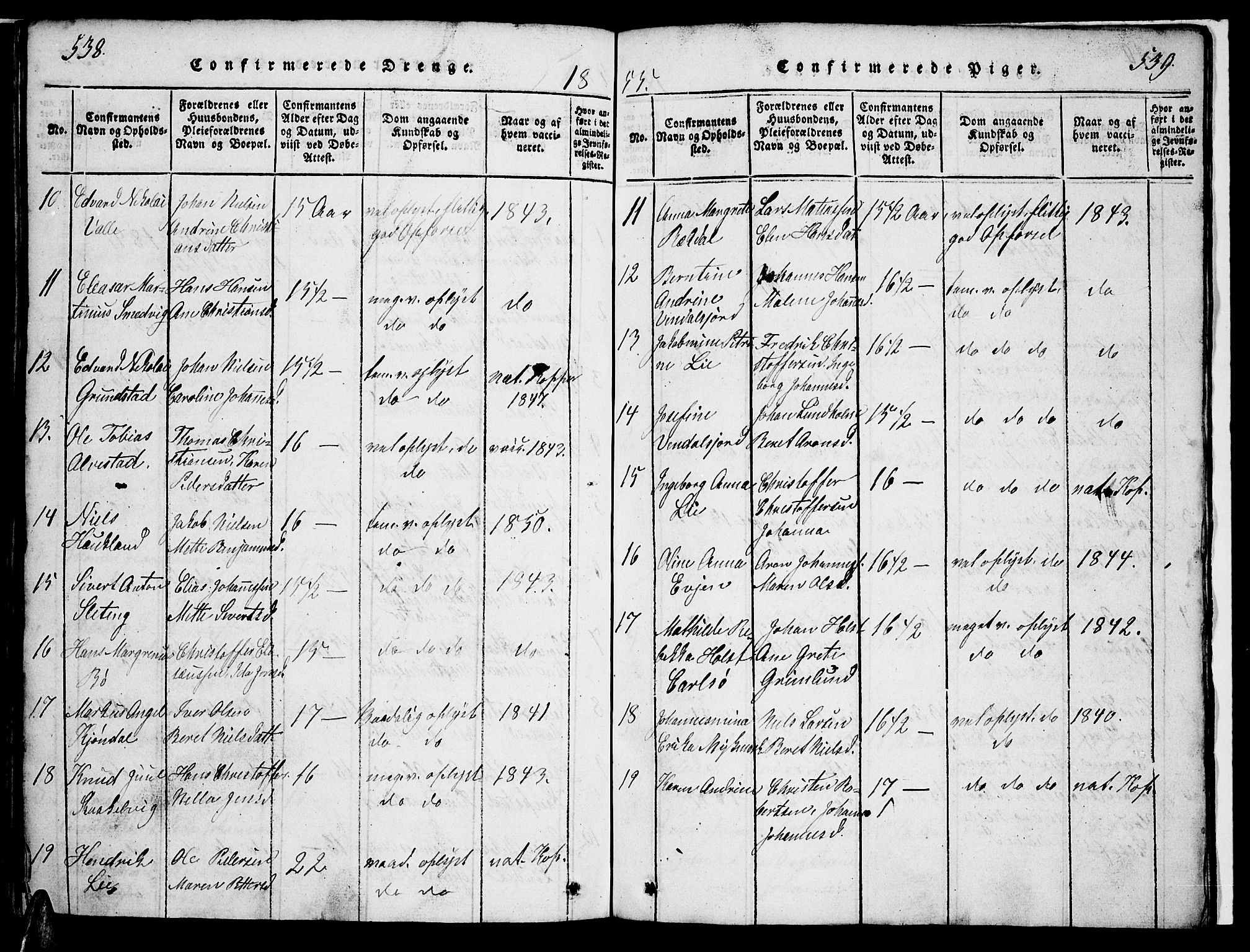 Ministerialprotokoller, klokkerbøker og fødselsregistre - Nordland, AV/SAT-A-1459/880/L1139: Klokkerbok nr. 880C01, 1836-1857, s. 538-539