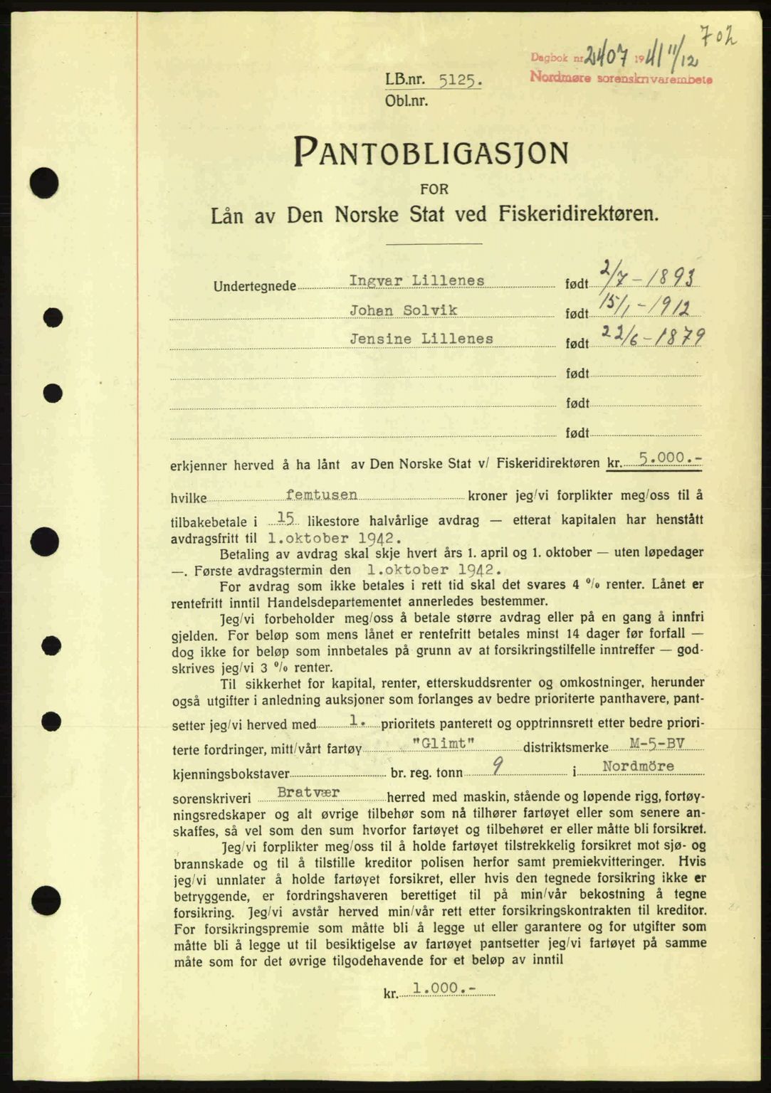 Nordmøre sorenskriveri, SAT/A-4132/1/2/2Ca: Pantebok nr. B88, 1941-1942, Dagboknr: 2407/1941
