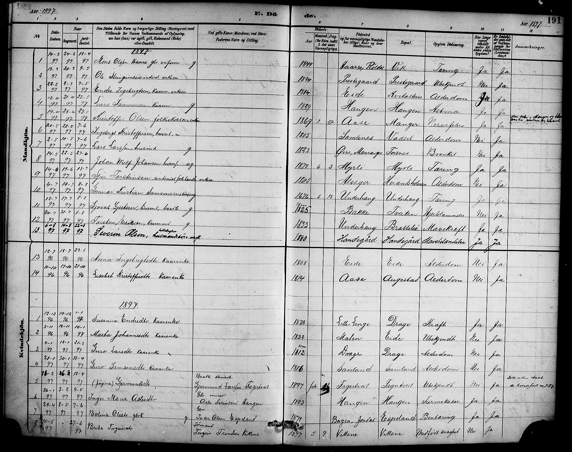 Ullensvang sokneprestembete, AV/SAB-A-78701/H/Hab: Klokkerbok nr. D 1, 1891-1908, s. 191