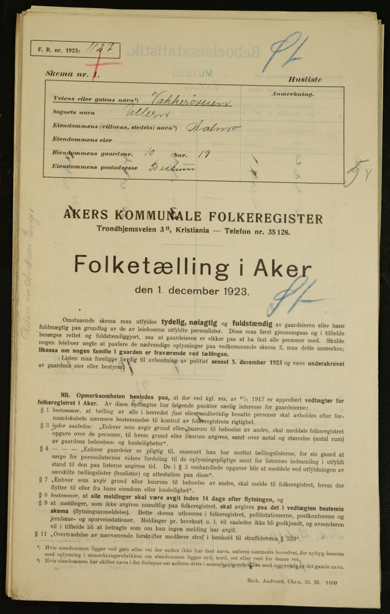 , Kommunal folketelling 1.12.1923 for Aker, 1923, s. 6783