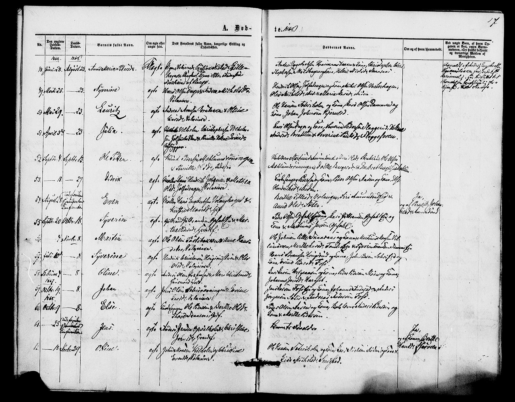 Romedal prestekontor, AV/SAH-PREST-004/K/L0006: Ministerialbok nr. 6, 1866-1886, s. 17