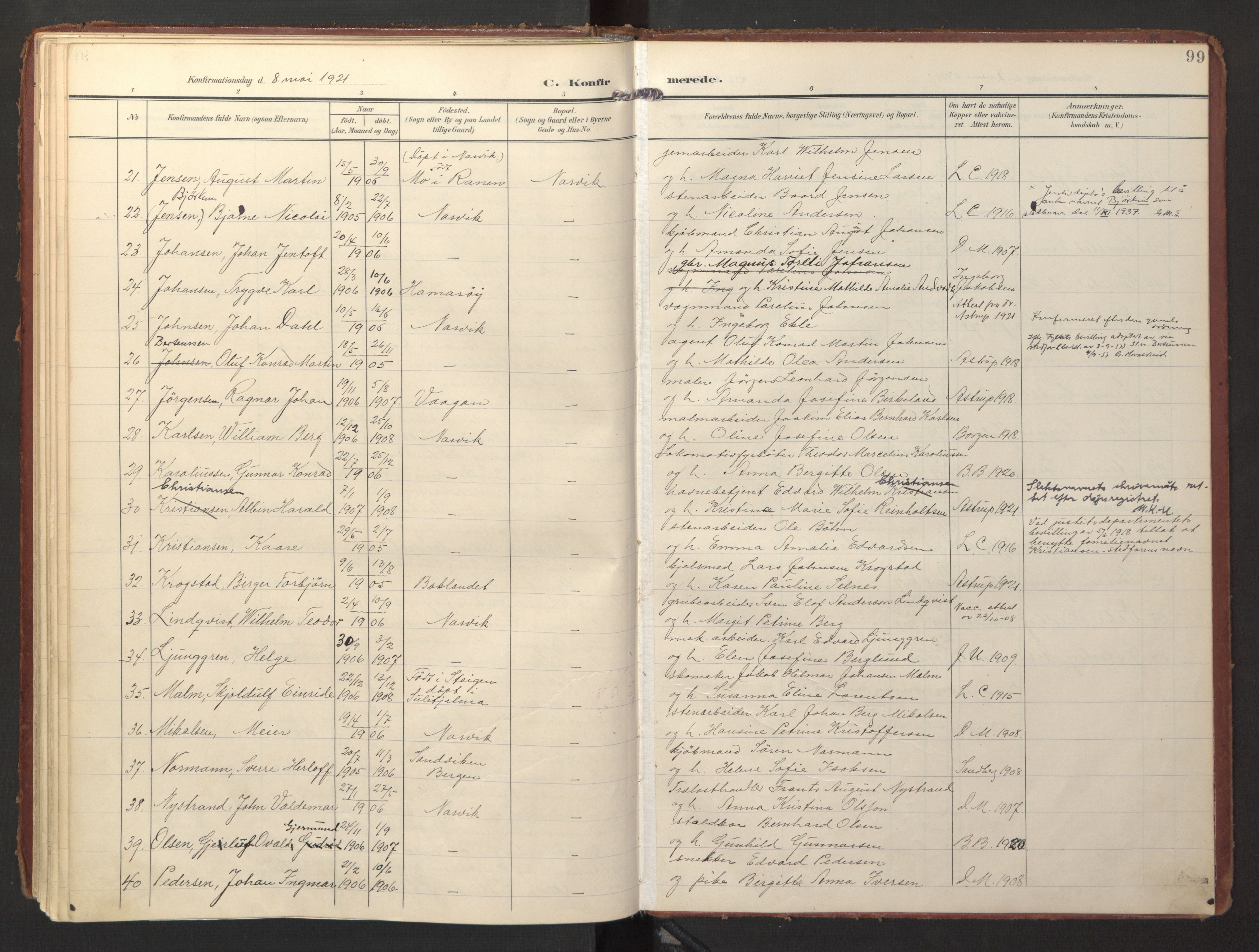 Ministerialprotokoller, klokkerbøker og fødselsregistre - Nordland, AV/SAT-A-1459/871/L0998: Ministerialbok nr. 871A14, 1902-1921, s. 99