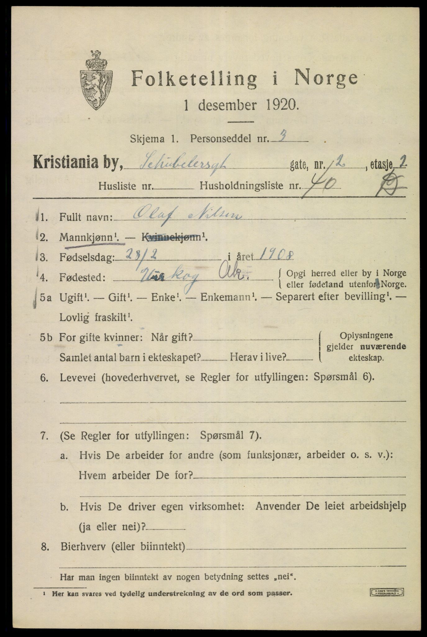 SAO, Folketelling 1920 for 0301 Kristiania kjøpstad, 1920, s. 505297