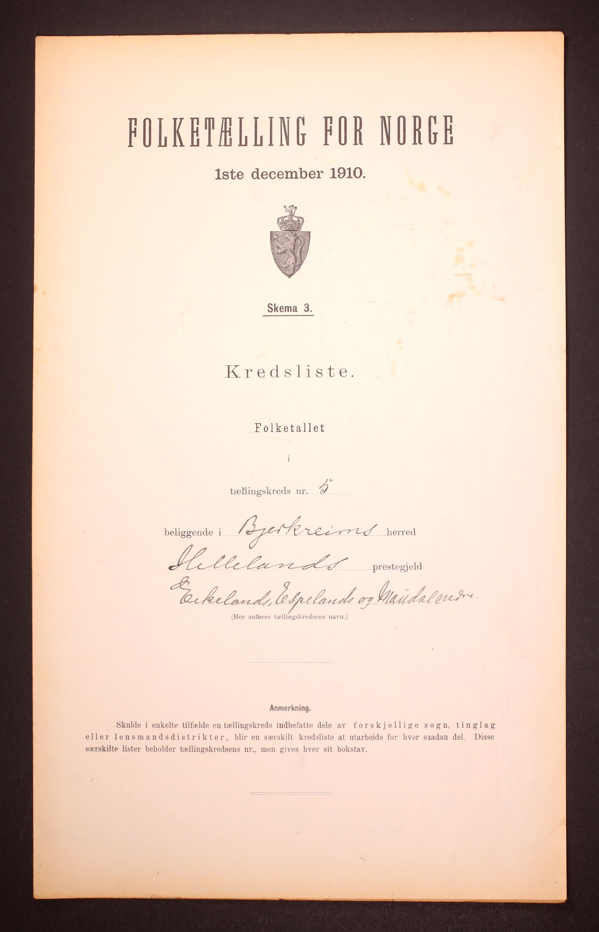 RA, Folketelling 1910 for 1114 Bjerkreim herred, 1910, s. 15