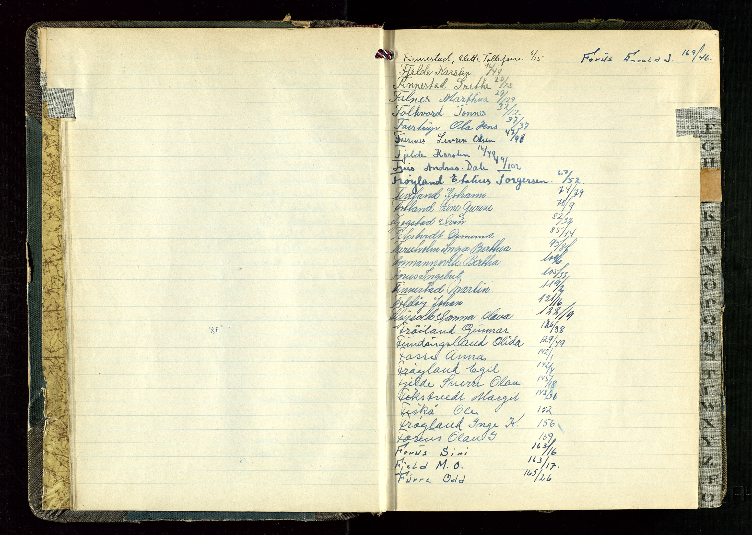 Hetland lensmannskontor, AV/SAST-A-100101/Gga/L0005: "Protokoll over anmeldte dødsfall" (med alfabetisk navneregister), 1945-1952