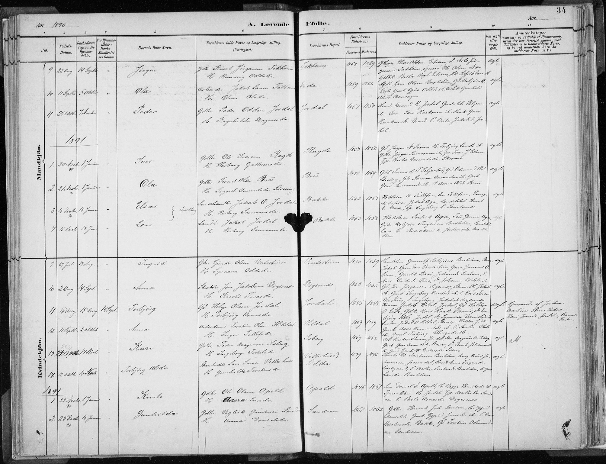 Odda Sokneprestembete, AV/SAB-A-77201/H/Haa: Ministerialbok nr. A  3, 1882-1913, s. 34