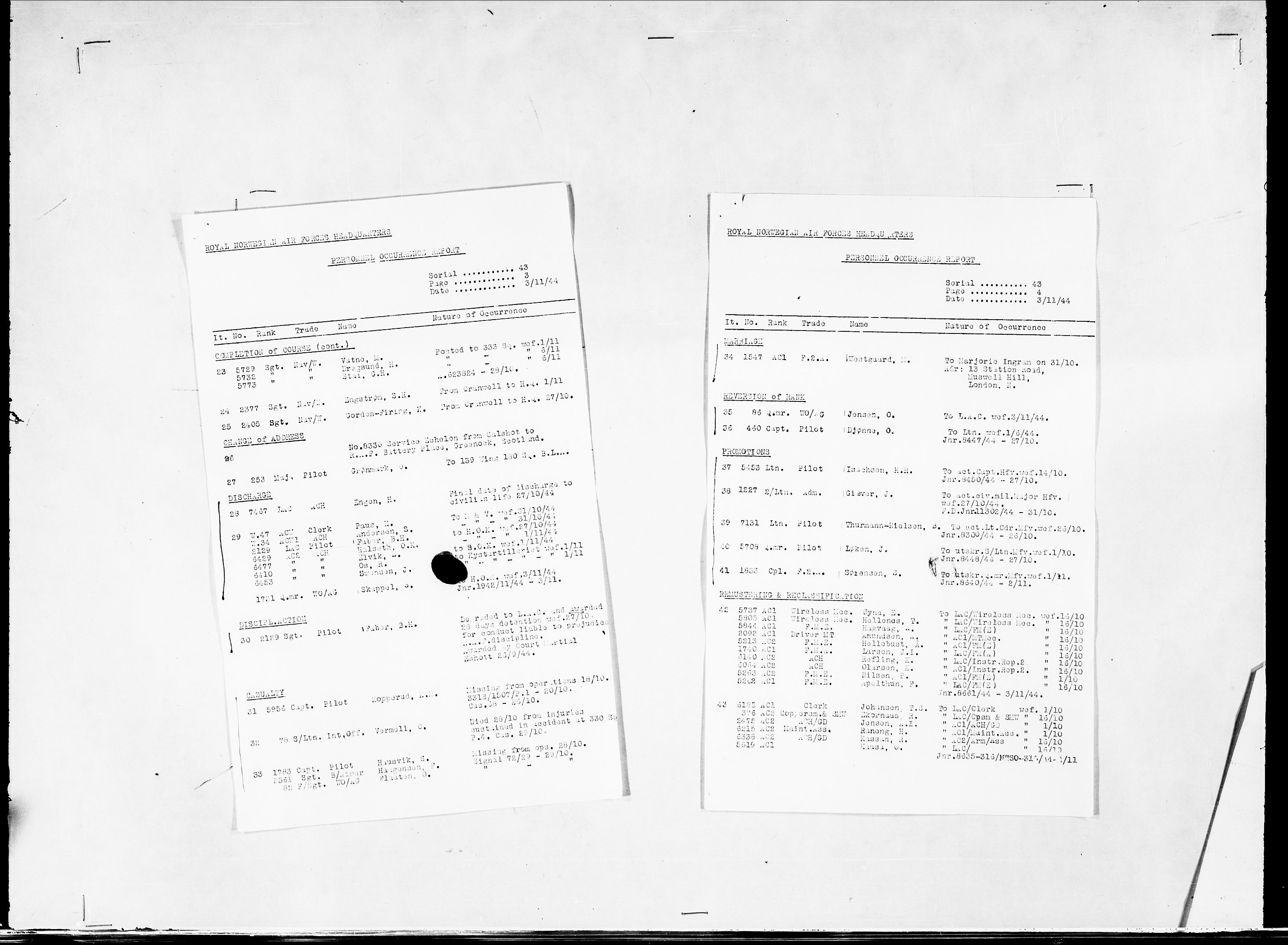 Forsvaret, Flyvåpnenes treningsleir 1940-1945, RA/RAFA-3974/V/L0038: Ekspedisjonskontoret. 8. Personellkontoret, 1940-1945