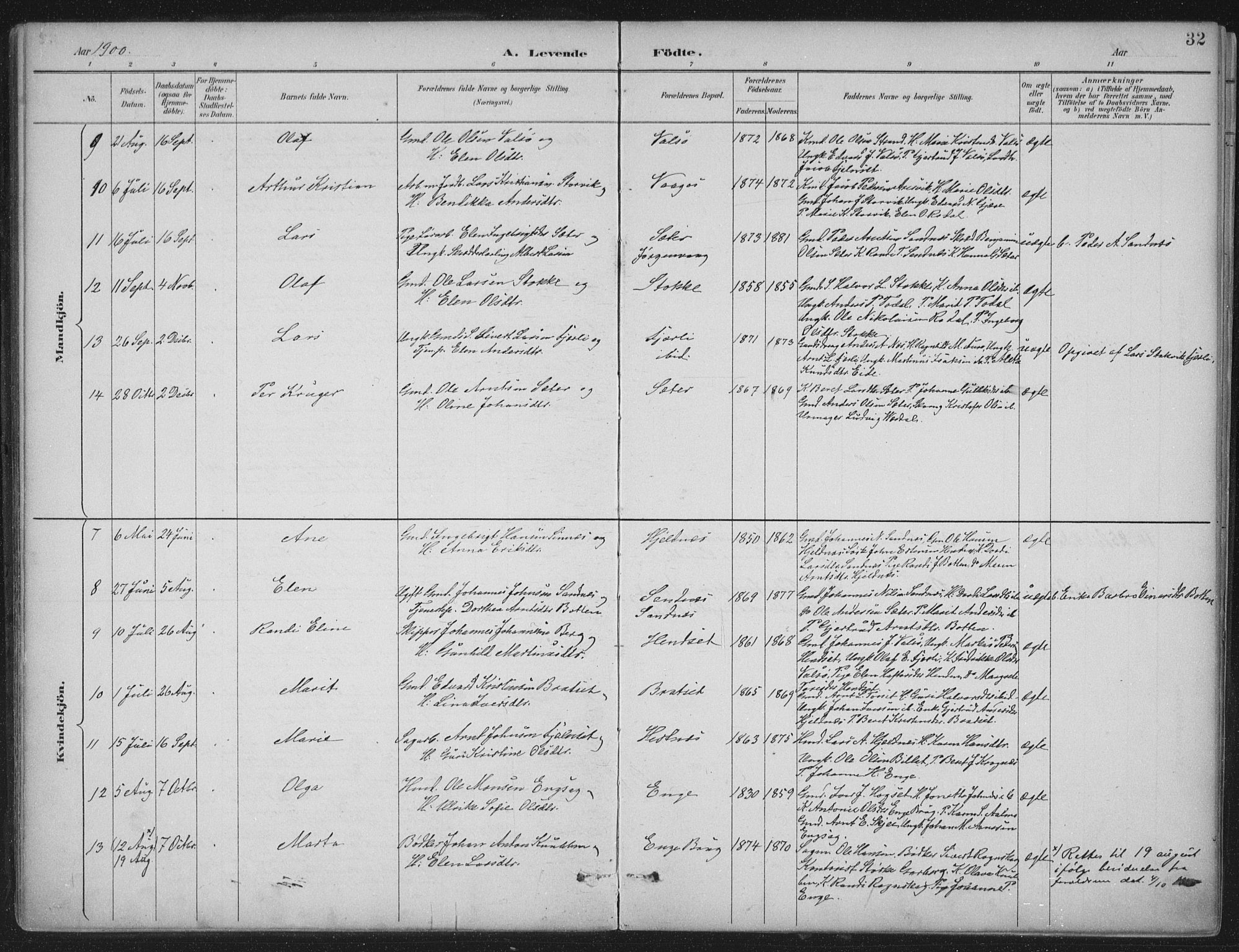 Ministerialprotokoller, klokkerbøker og fødselsregistre - Møre og Romsdal, AV/SAT-A-1454/580/L0925: Ministerialbok nr. 580A02, 1888-1913, s. 32