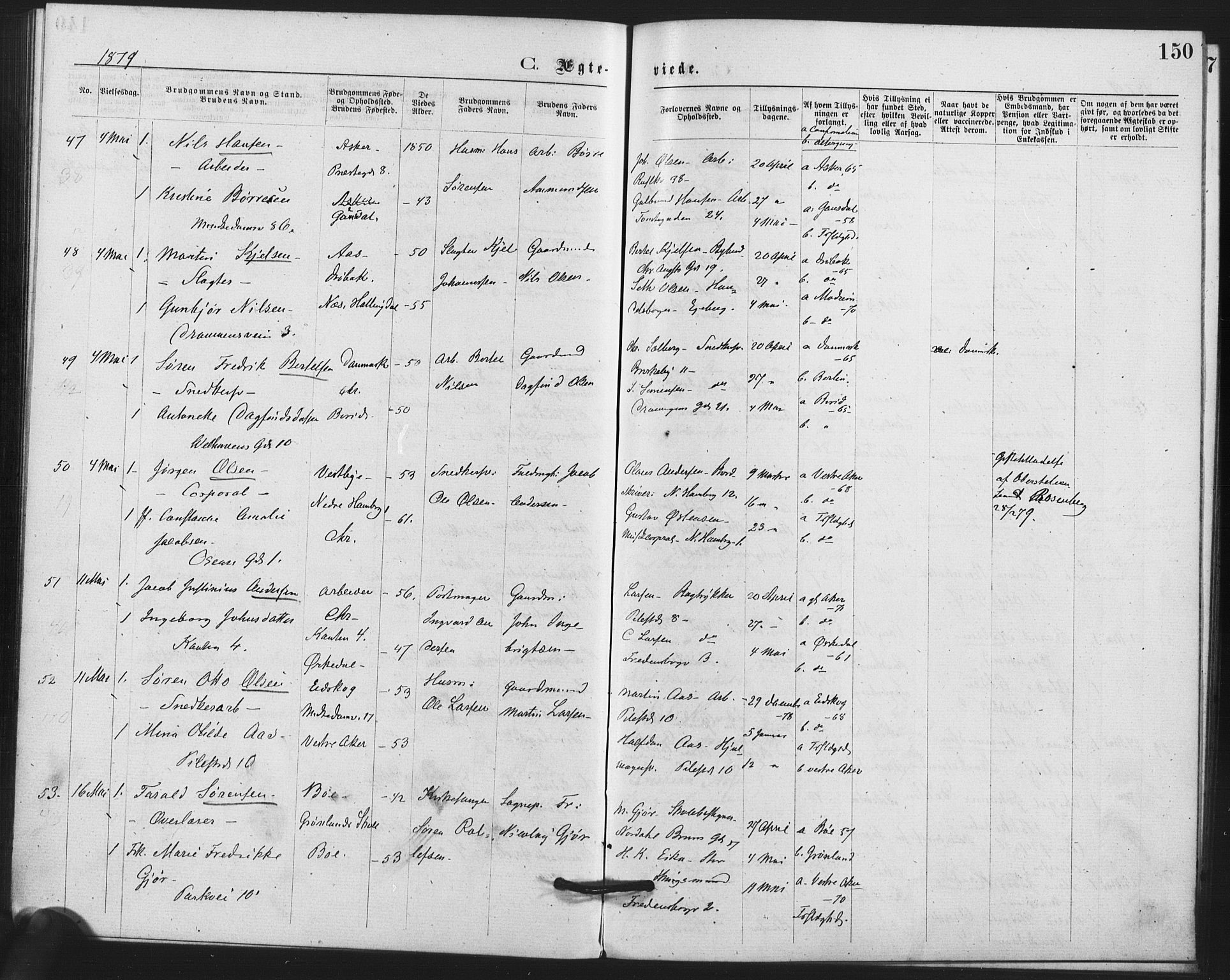 Trefoldighet prestekontor Kirkebøker, AV/SAO-A-10882/F/Fc/L0002: Ministerialbok nr. III 2, 1874-1881, s. 150