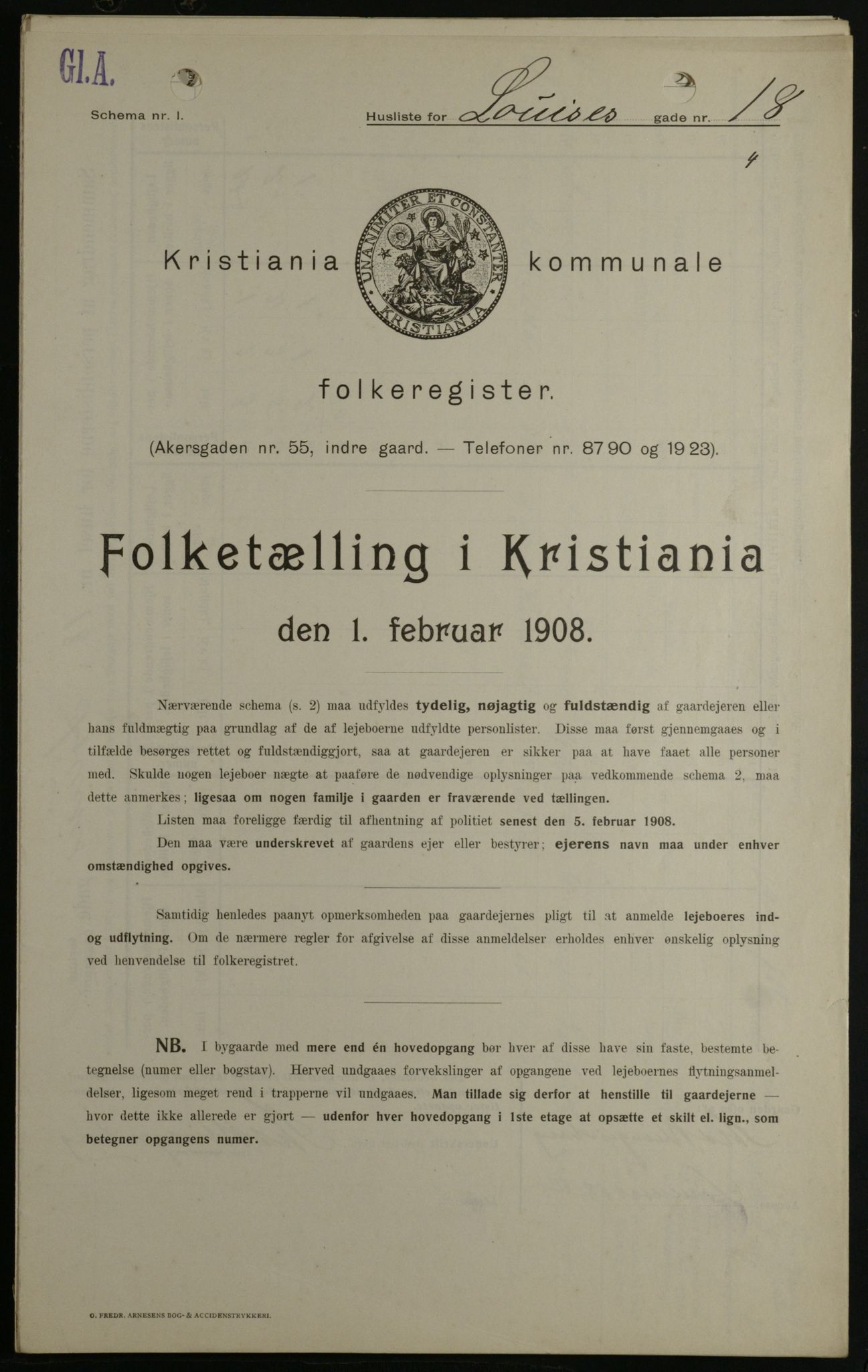 OBA, Kommunal folketelling 1.2.1908 for Kristiania kjøpstad, 1908, s. 52286