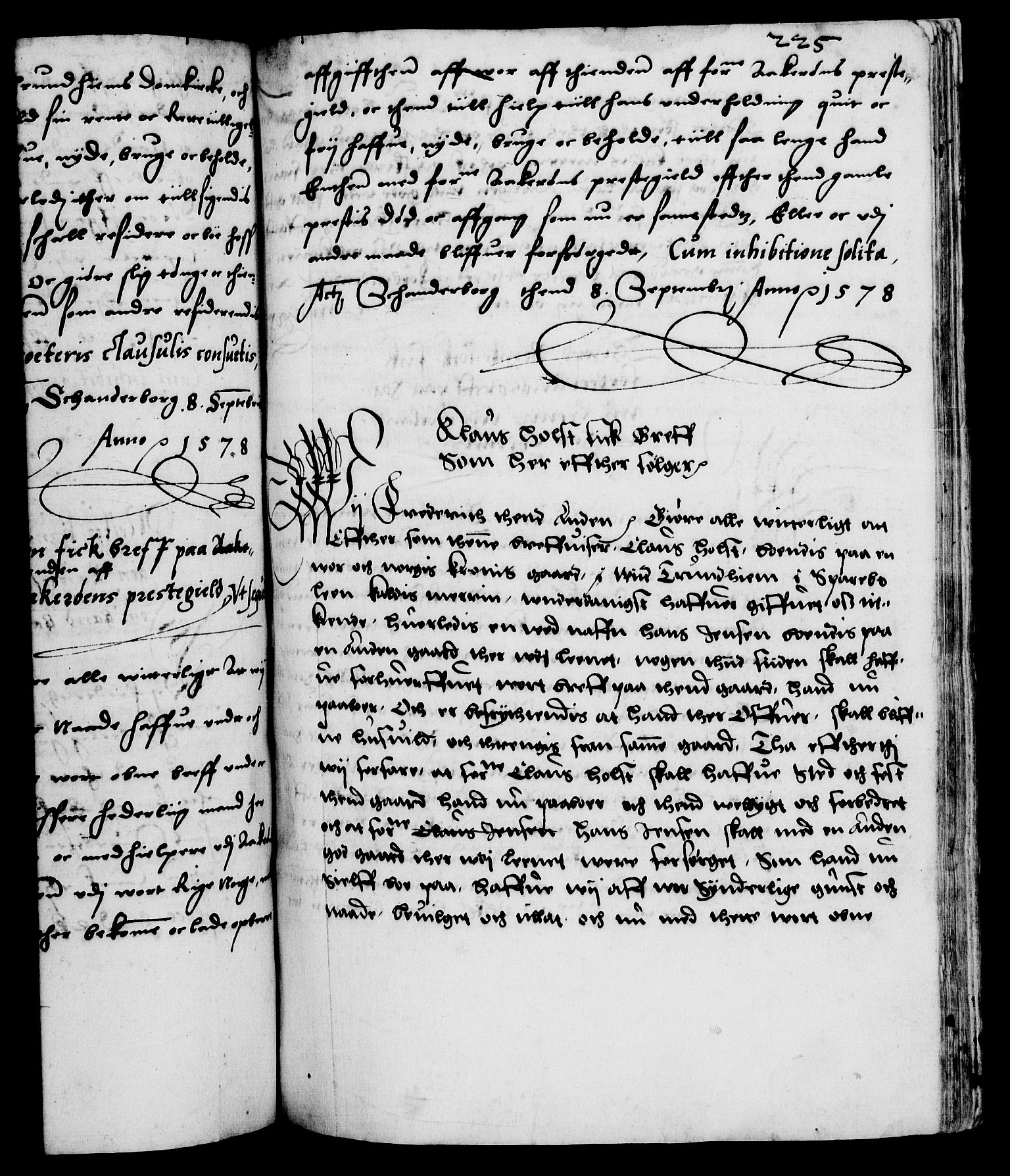 Danske Kanselli 1572-1799, RA/EA-3023/F/Fc/Fca/Fcaa/L0001: Norske registre (mikrofilm), 1572-1588, s. 225a