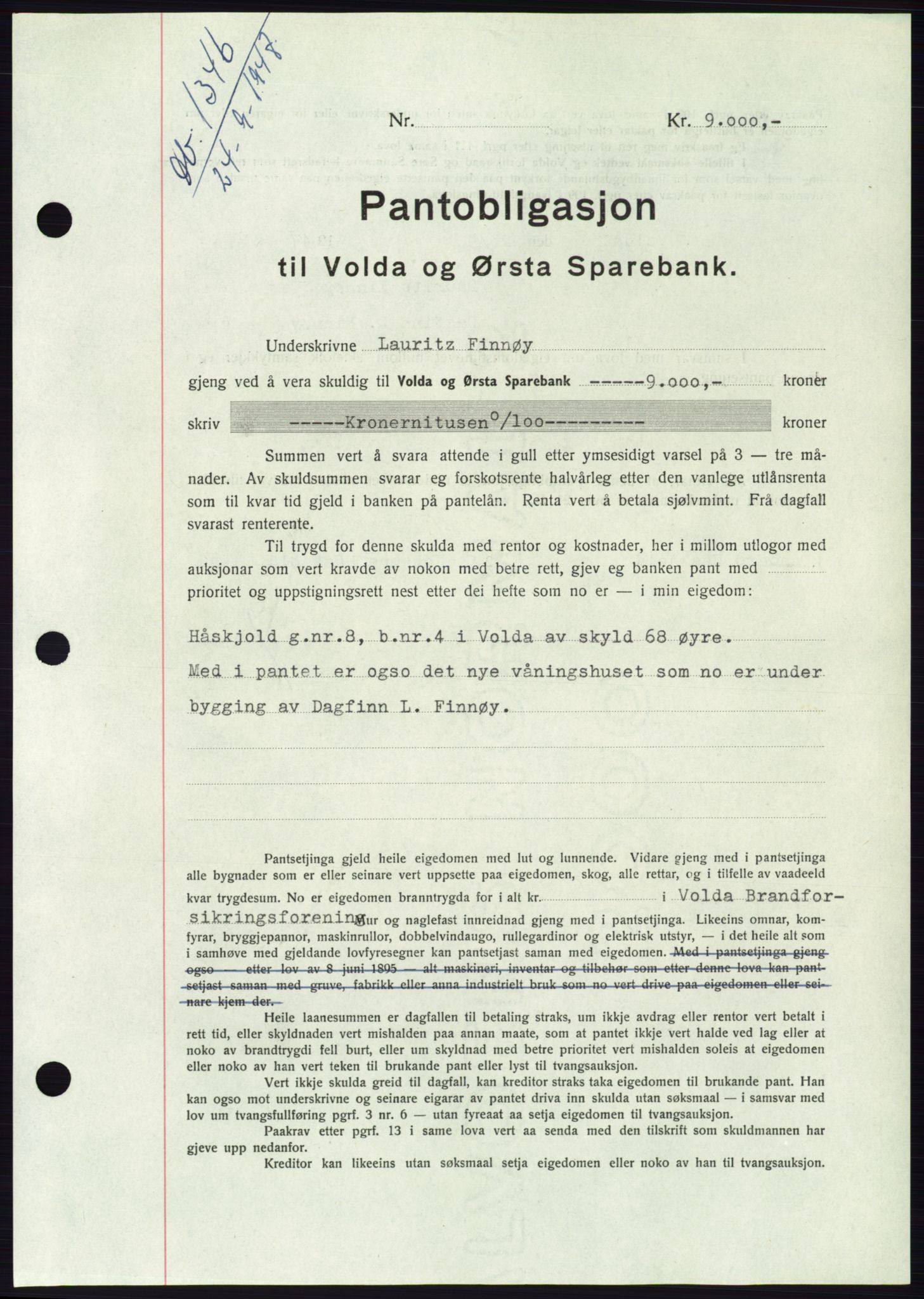 Søre Sunnmøre sorenskriveri, AV/SAT-A-4122/1/2/2C/L0115: Pantebok nr. 3B, 1947-1948, Dagboknr: 1346/1947