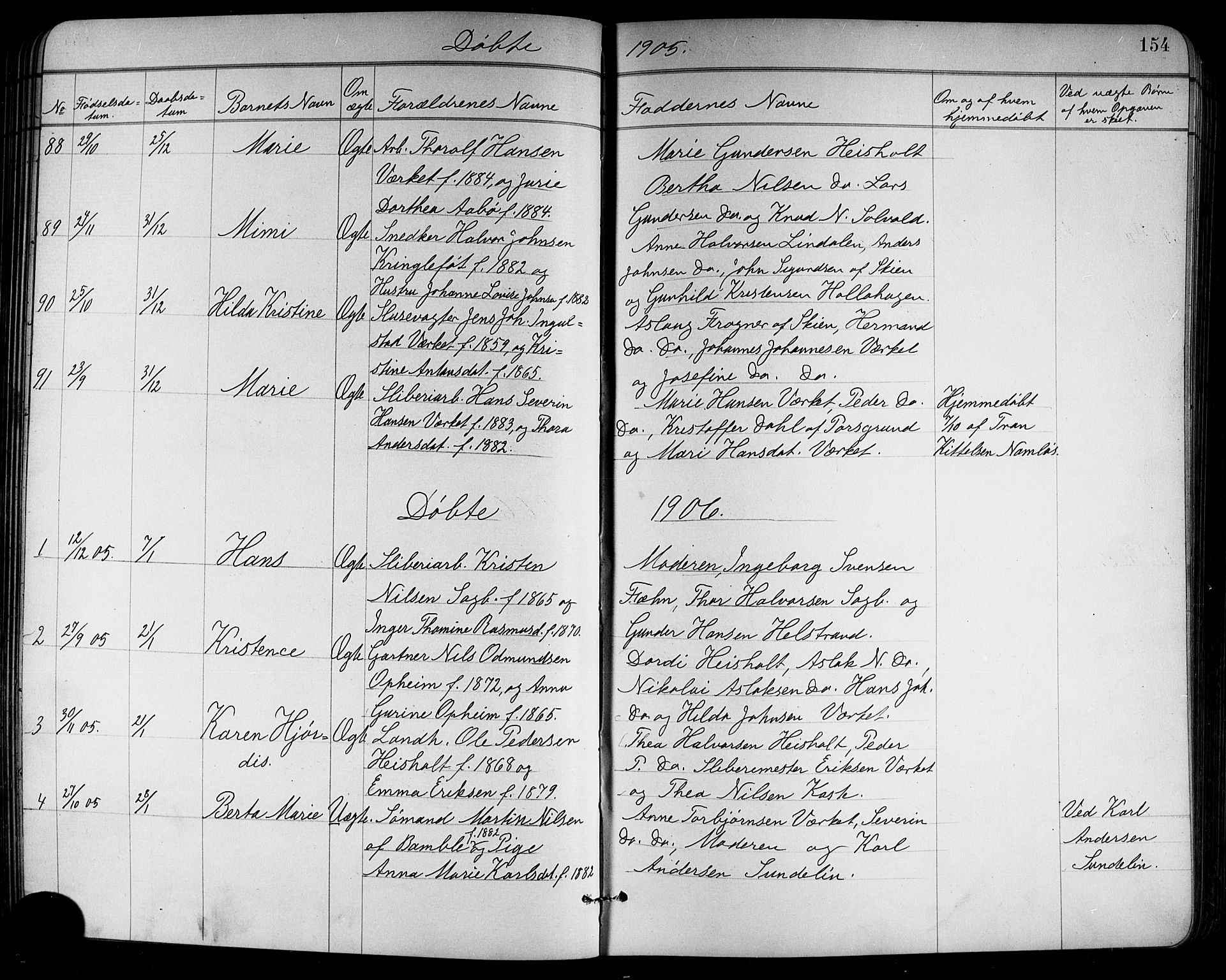 Holla kirkebøker, AV/SAKO-A-272/G/Ga/L0005: Klokkerbok nr. I 5, 1891-1917, s. 154