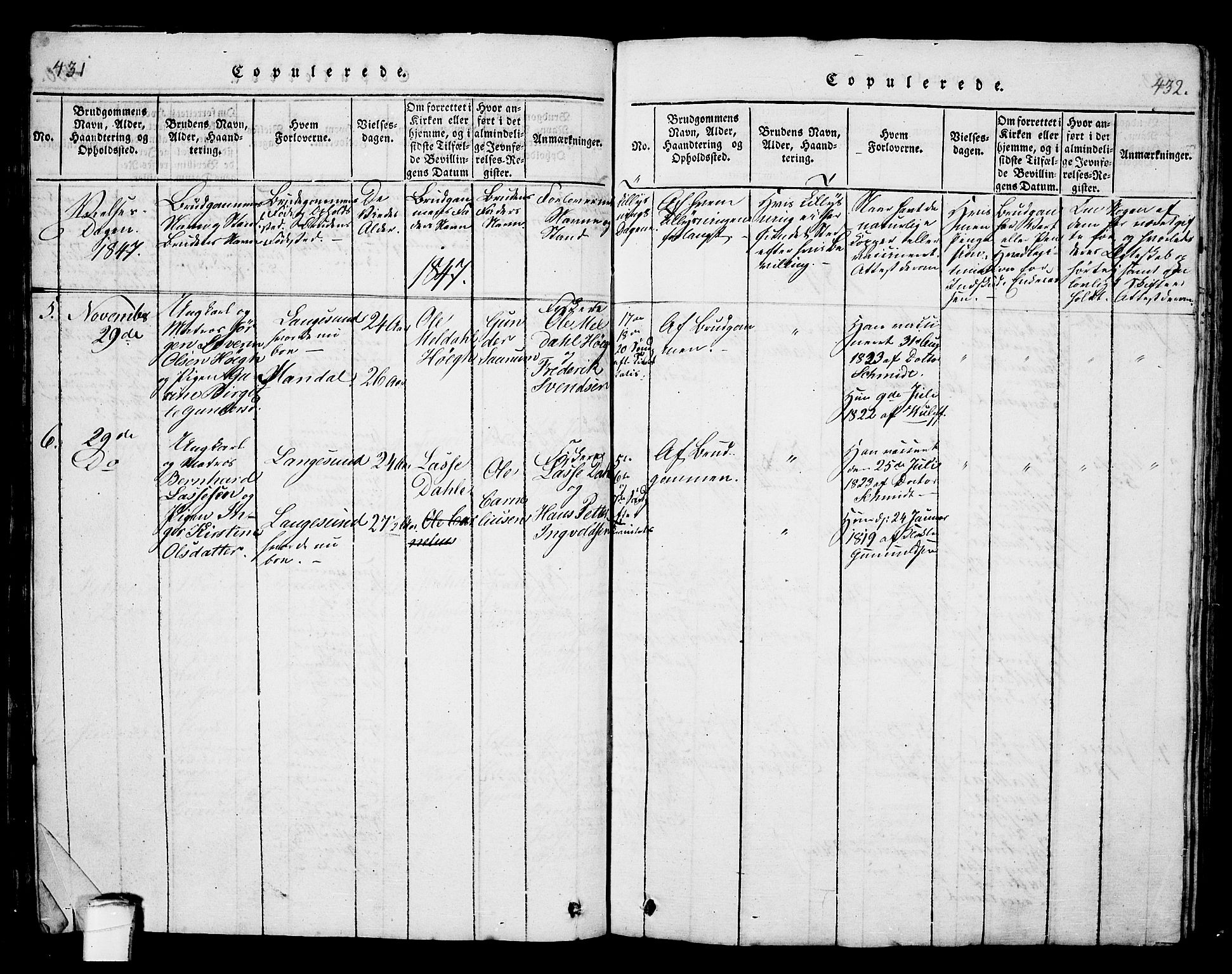 Langesund kirkebøker, AV/SAKO-A-280/G/Ga/L0003: Klokkerbok nr. 3, 1815-1858, s. 431-432