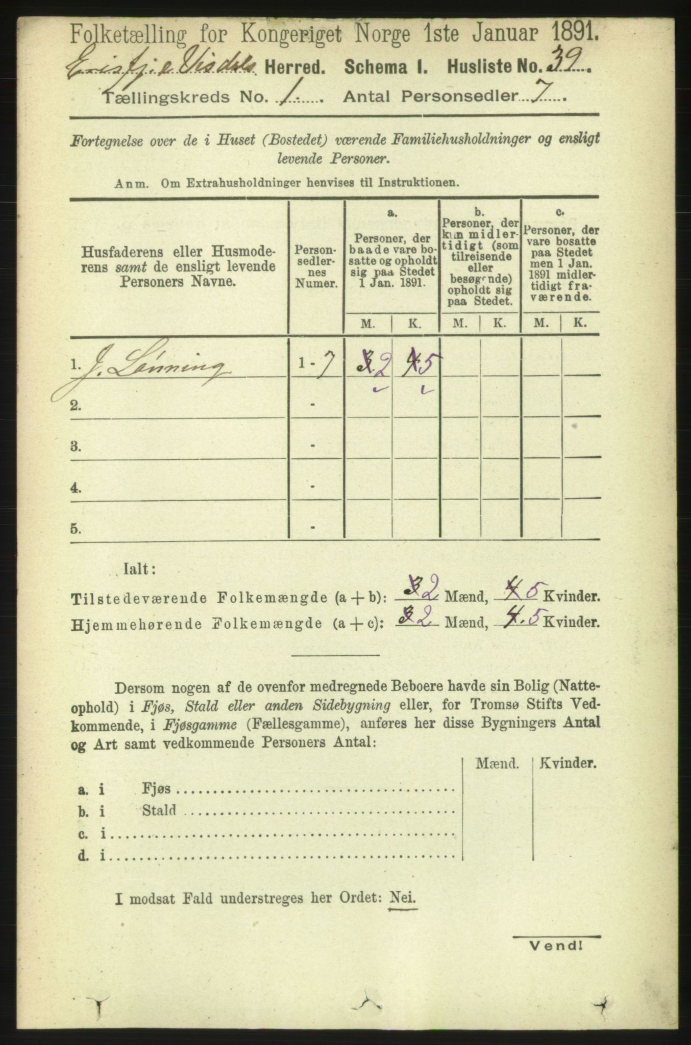 RA, Folketelling 1891 for 1542 Eresfjord og Vistdal herred, 1891, s. 61