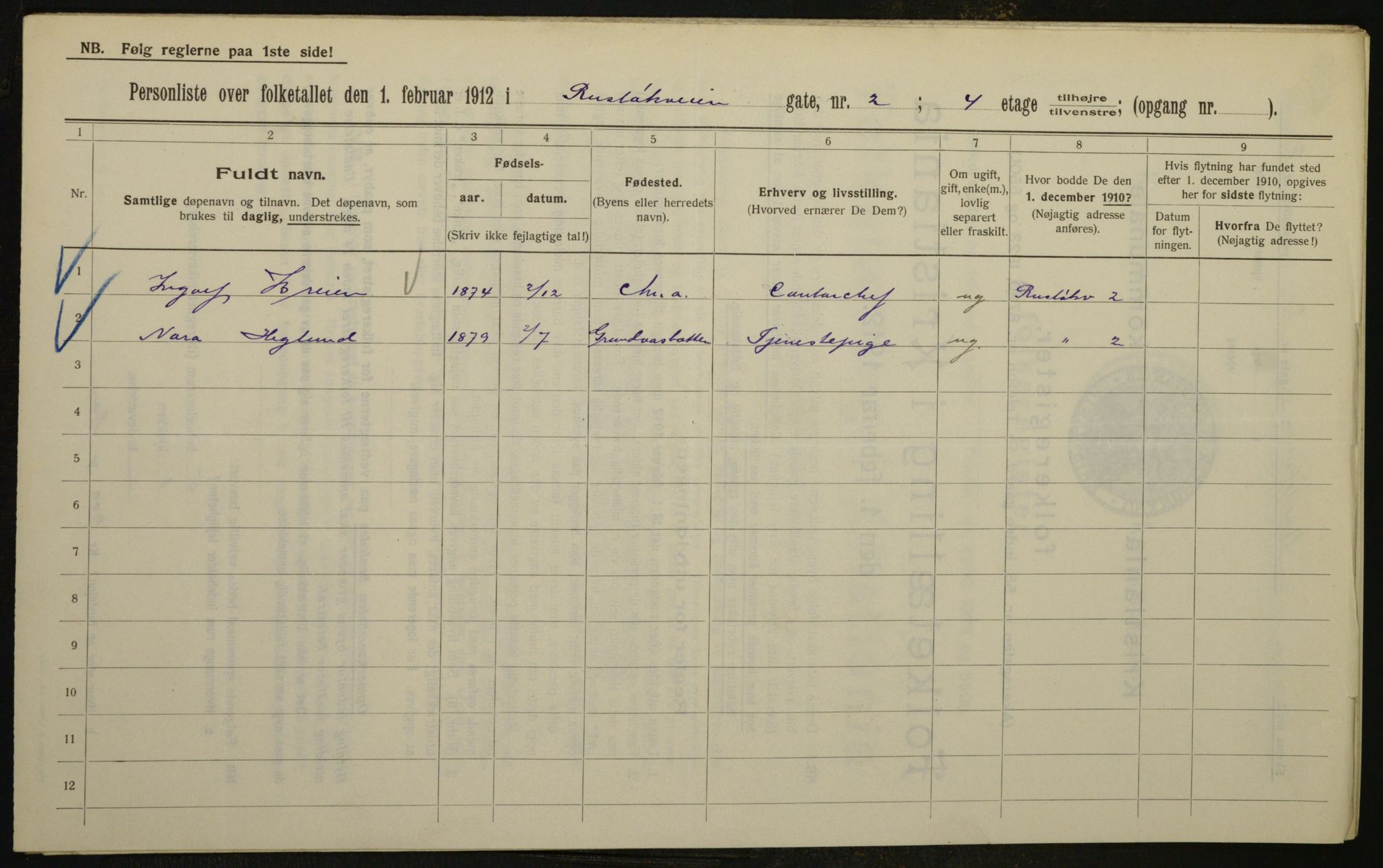 OBA, Kommunal folketelling 1.2.1912 for Kristiania, 1912, s. 84821