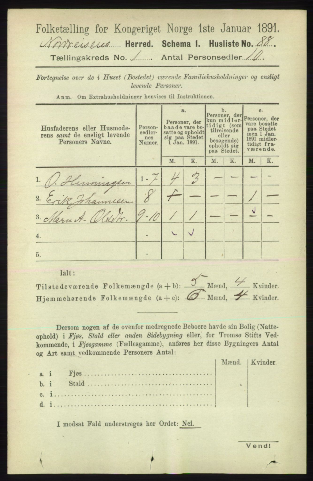 RA, Folketelling 1891 for 1942 Nordreisa herred, 1891, s. 101