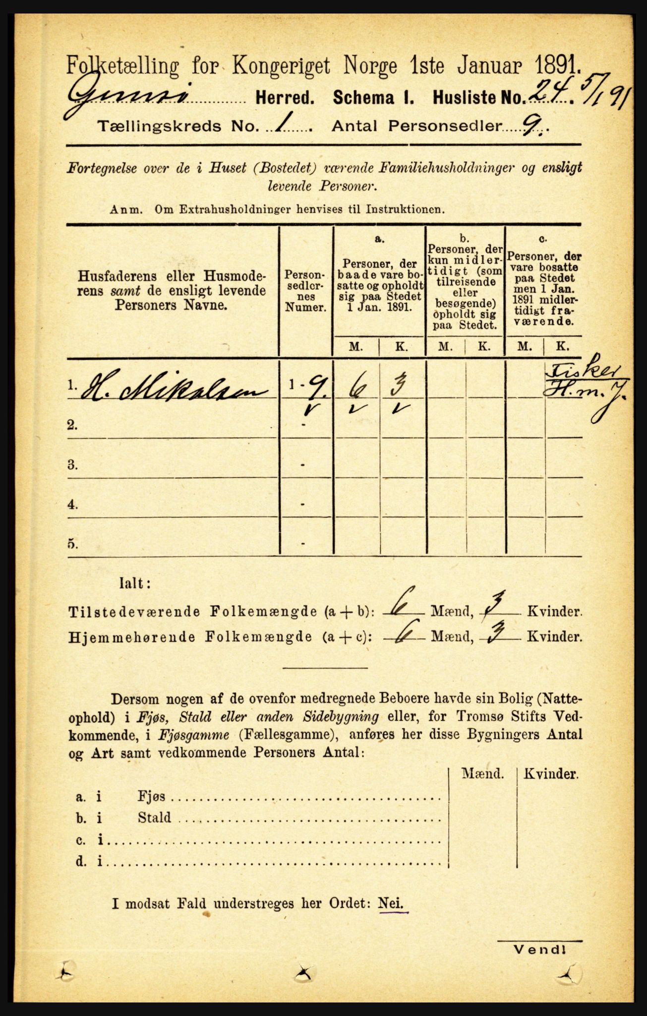 RA, Folketelling 1891 for 1864 Gimsøy herred, 1891, s. 45