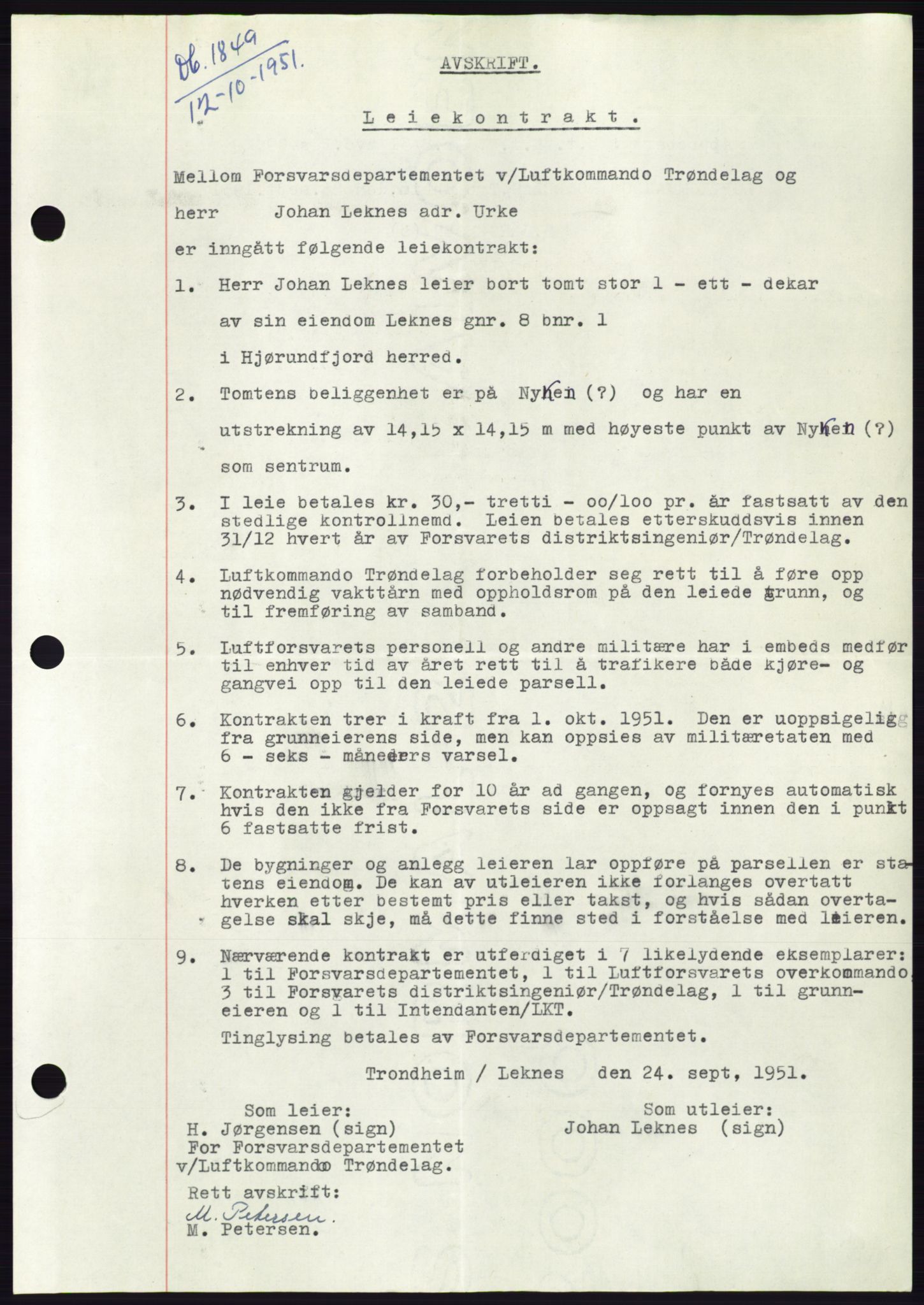 Søre Sunnmøre sorenskriveri, AV/SAT-A-4122/1/2/2C/L0090: Pantebok nr. 16A, 1951-1951, Dagboknr: 1849/1951