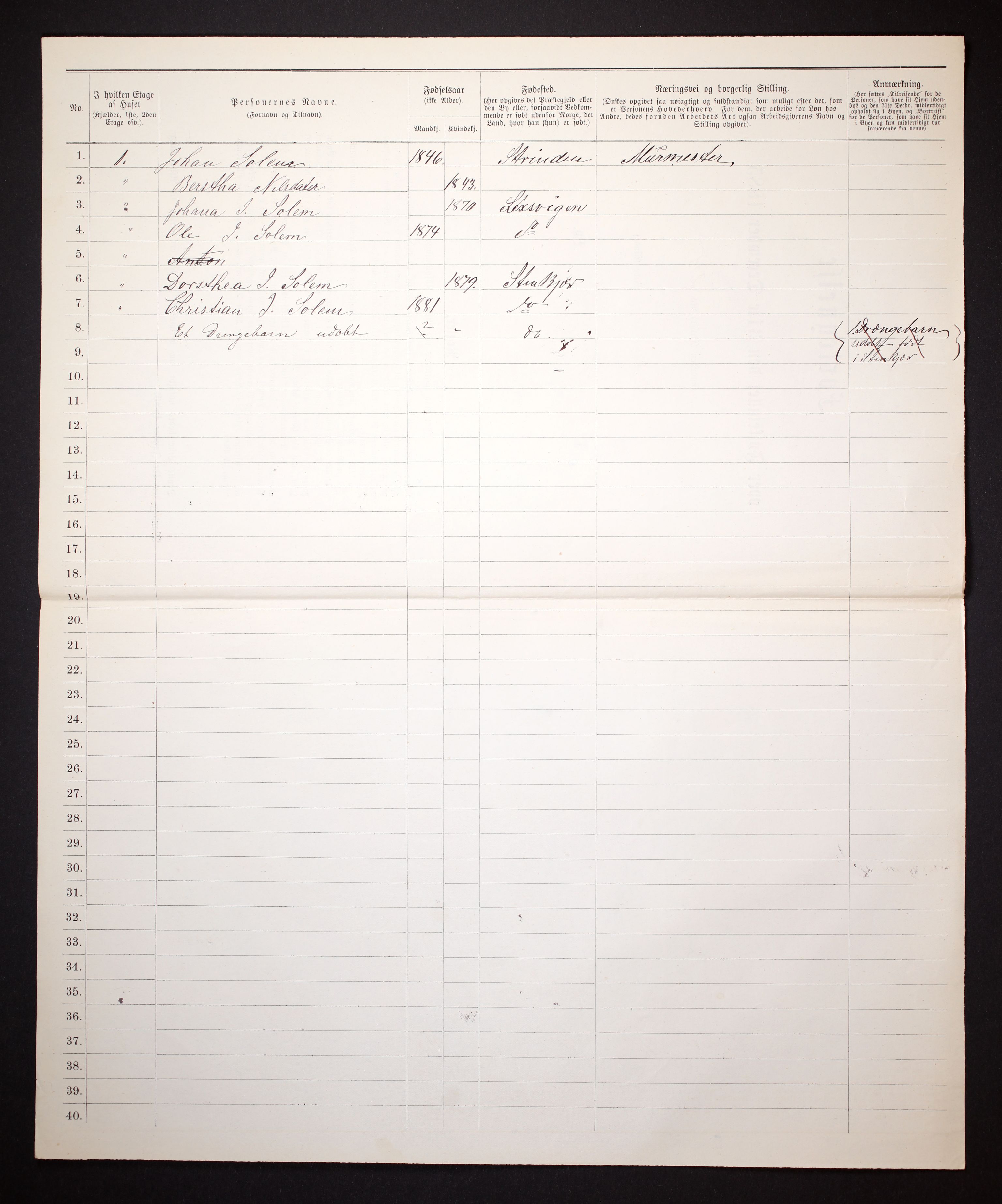 SAT, Folketelling 1885 for 1702 Steinkjer ladested, 1885, s. 174b