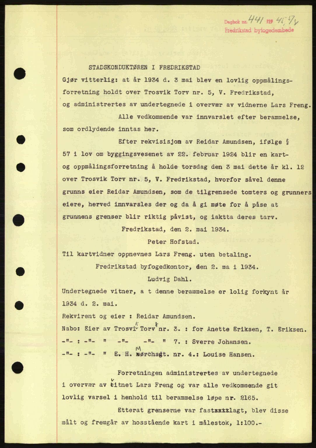 Fredrikstad byfogd, AV/SAO-A-10473a/G/Ga/Gac/L0002: Pantebok nr. A32a, 1940-1945, Dagboknr: 441/1945