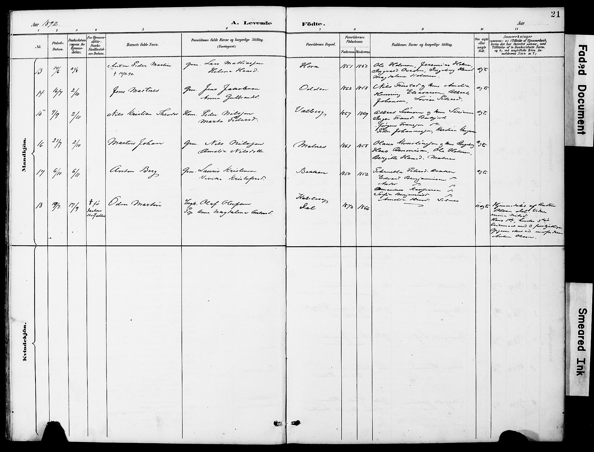 Ministerialprotokoller, klokkerbøker og fødselsregistre - Nordland, AV/SAT-A-1459/884/L1197: Klokkerbok nr. 884C03, 1888-1926, s. 21