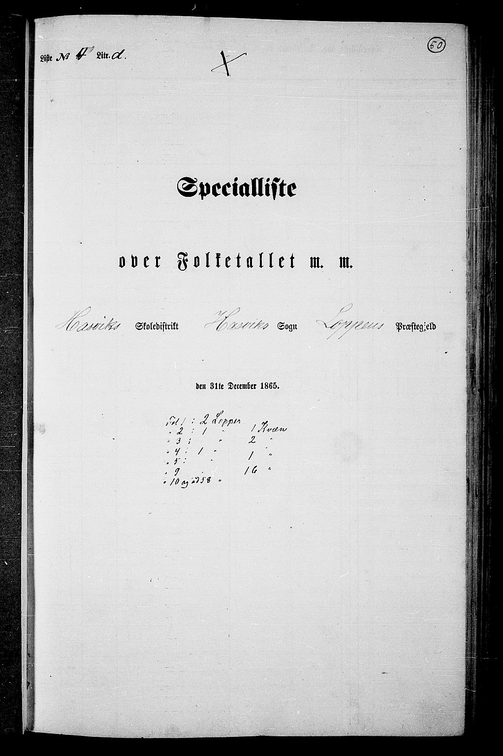 RA, Folketelling 1865 for 2014P Loppa prestegjeld, 1865, s. 44