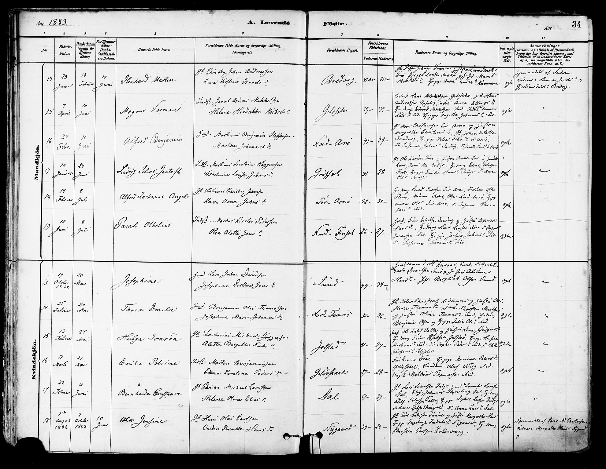 Ministerialprotokoller, klokkerbøker og fødselsregistre - Nordland, SAT/A-1459/805/L0099: Ministerialbok nr. 805A06, 1880-1891, s. 34