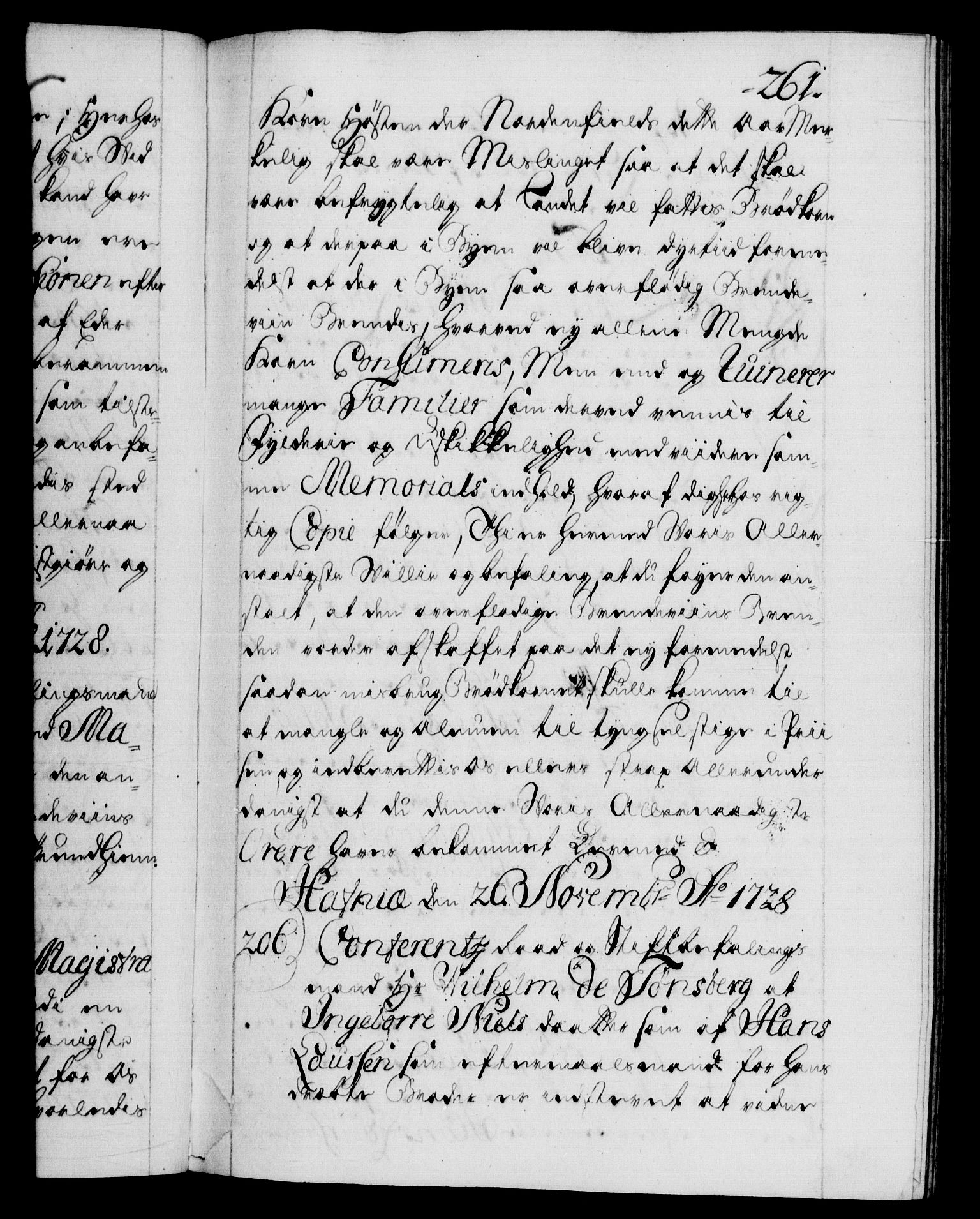 Danske Kanselli 1572-1799, AV/RA-EA-3023/F/Fc/Fca/Fcab/L0024: Norske tegnelser, 1728-1730, s. 261a