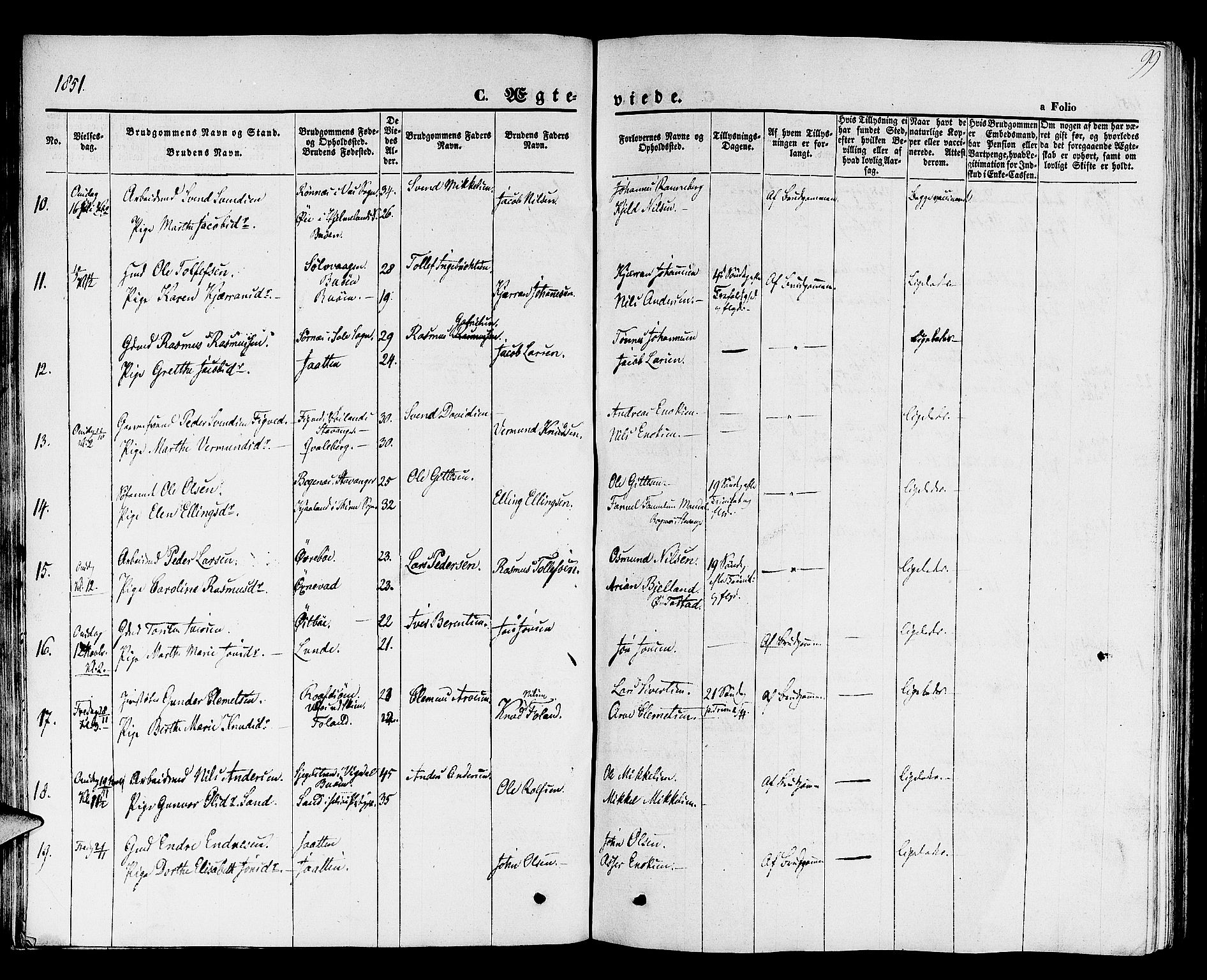 Hetland sokneprestkontor, SAST/A-101826/30/30BB/L0001: Klokkerbok nr. B 1, 1850-1868, s. 99