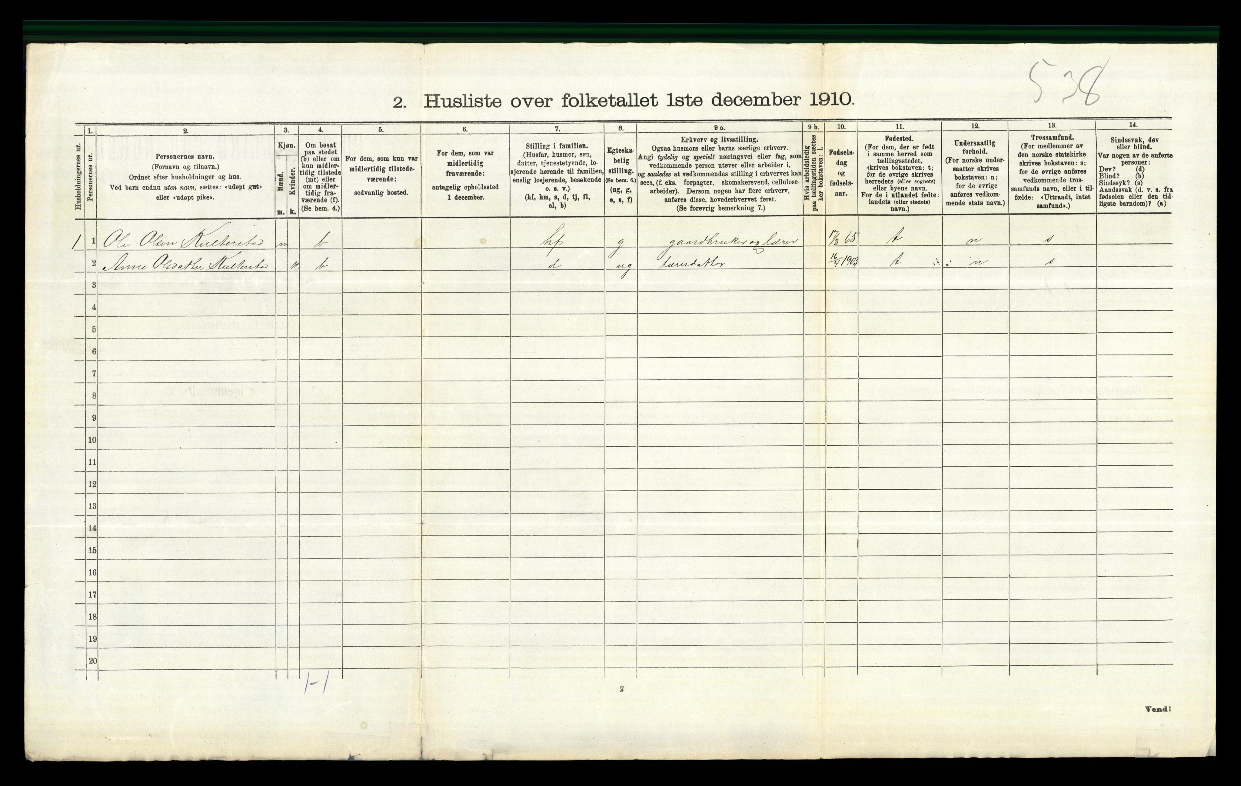 RA, Folketelling 1910 for 0542 Nord-Aurdal herred, 1910, s. 1356