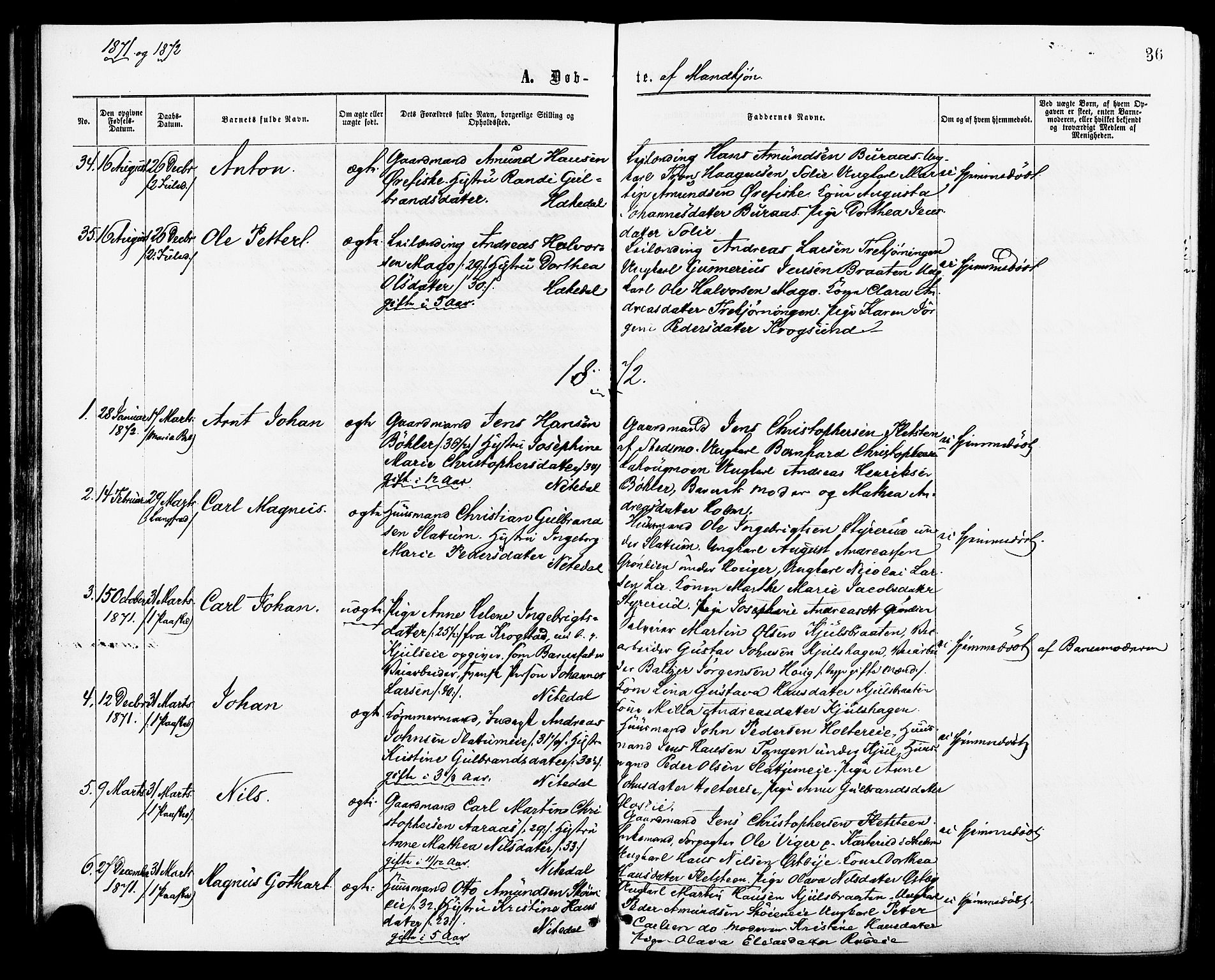 Nittedal prestekontor Kirkebøker, AV/SAO-A-10365a/F/Fa/L0006: Ministerialbok nr. I 6, 1863-1878, s. 36
