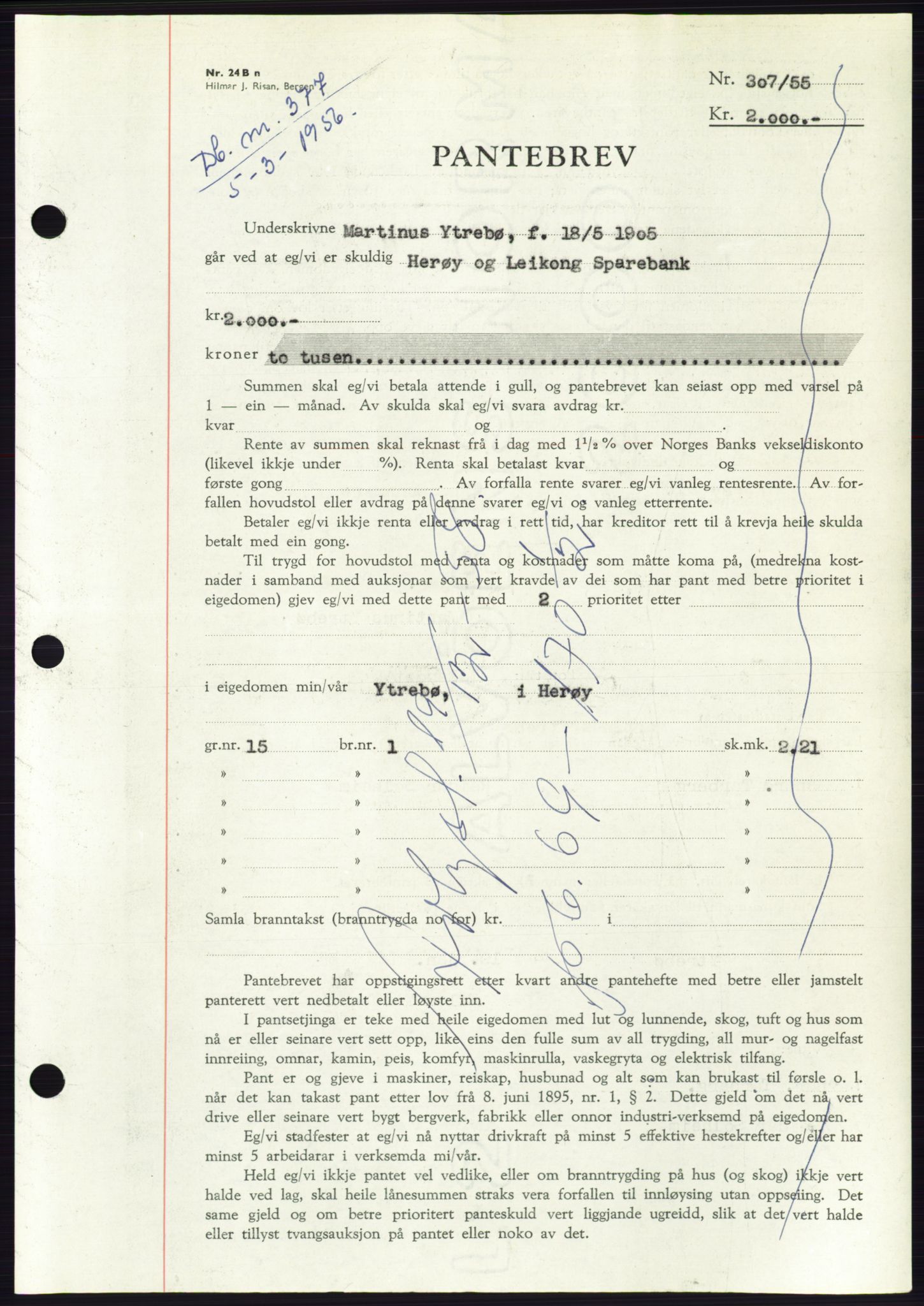 Søre Sunnmøre sorenskriveri, SAT/A-4122/1/2/2C/L0128: Pantebok nr. 16B, 1956-1956, Dagboknr: 377/1956