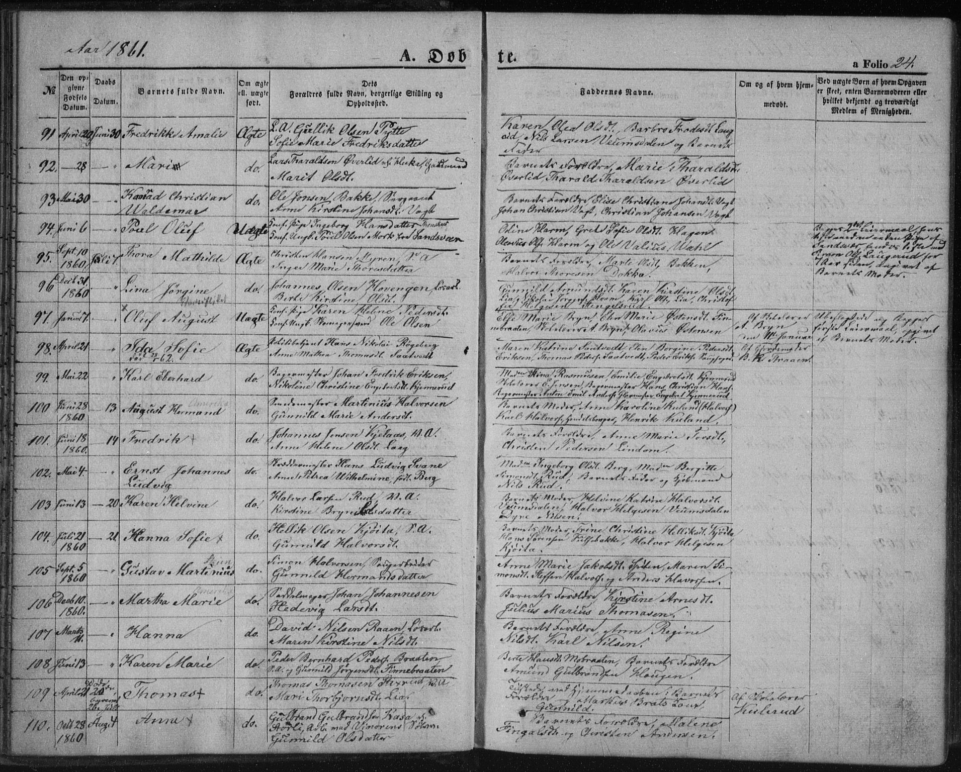 Kongsberg kirkebøker, AV/SAKO-A-22/F/Fa/L0010: Ministerialbok nr. I 10, 1859-1875, s. 24