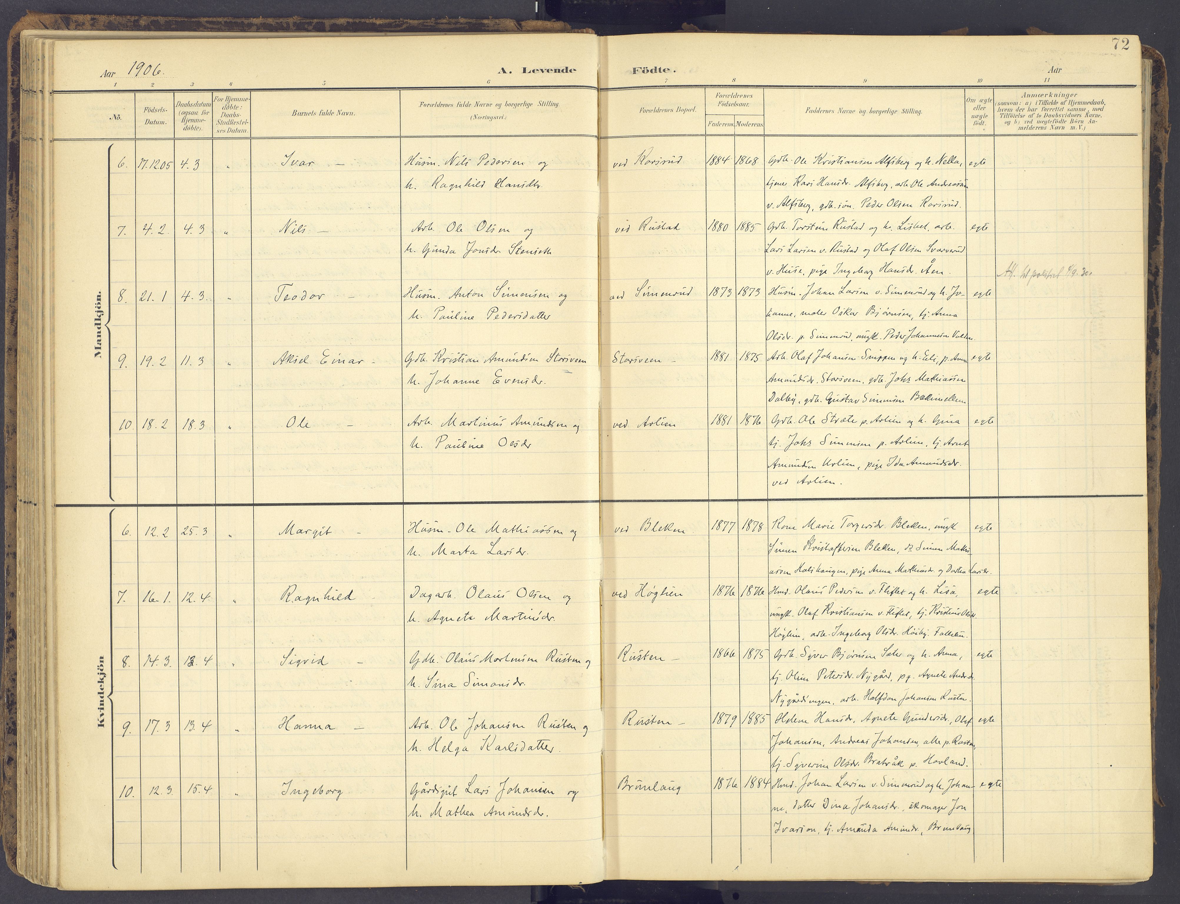 Fåberg prestekontor, AV/SAH-PREST-086/H/Ha/Haa/L0012: Ministerialbok nr. 12, 1899-1915, s. 72