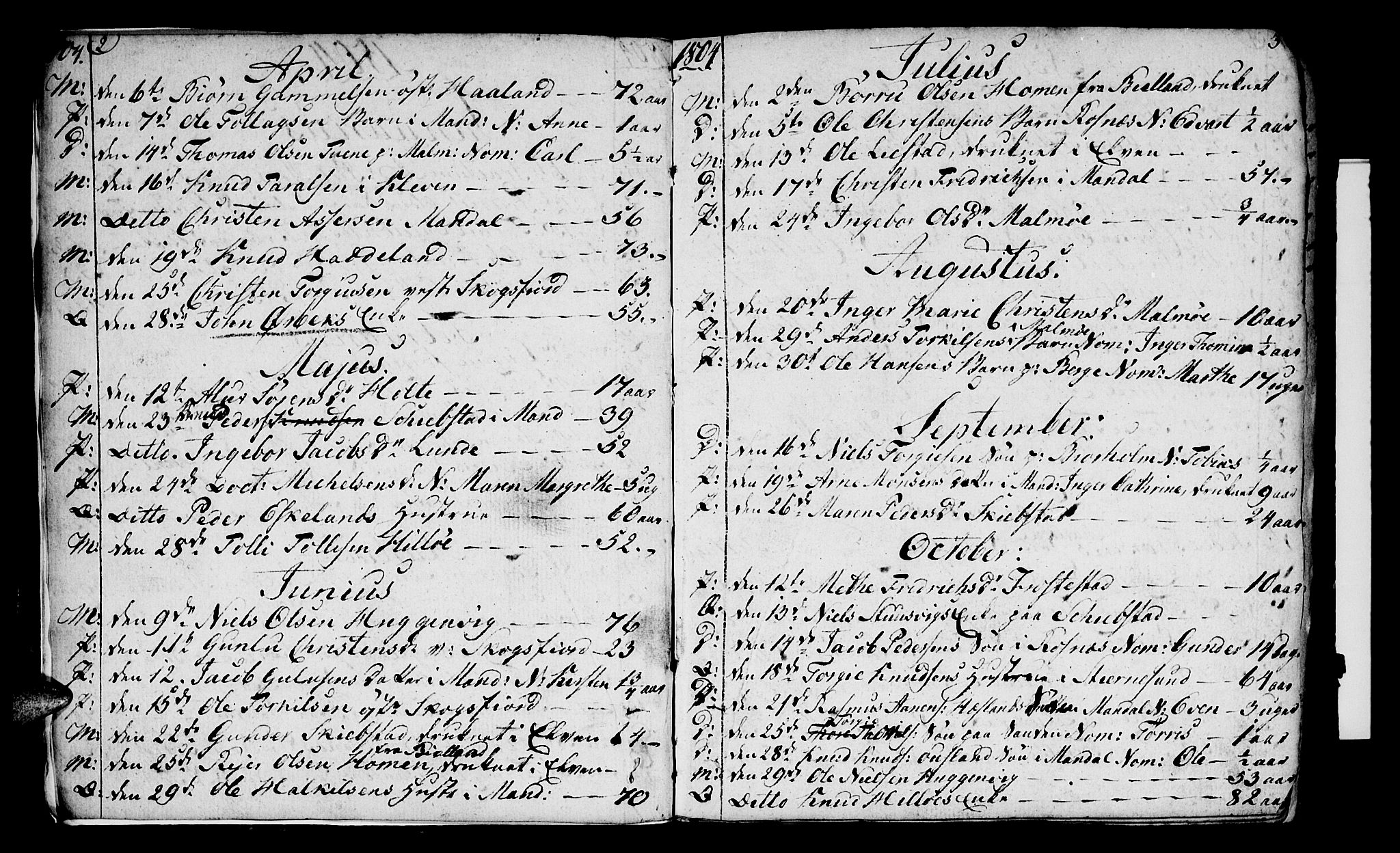 Mandal sokneprestkontor, AV/SAK-1111-0030/F/Fa/Faa/L0009: Ministerialbok nr. A 9, 1804-1818, s. 2-3