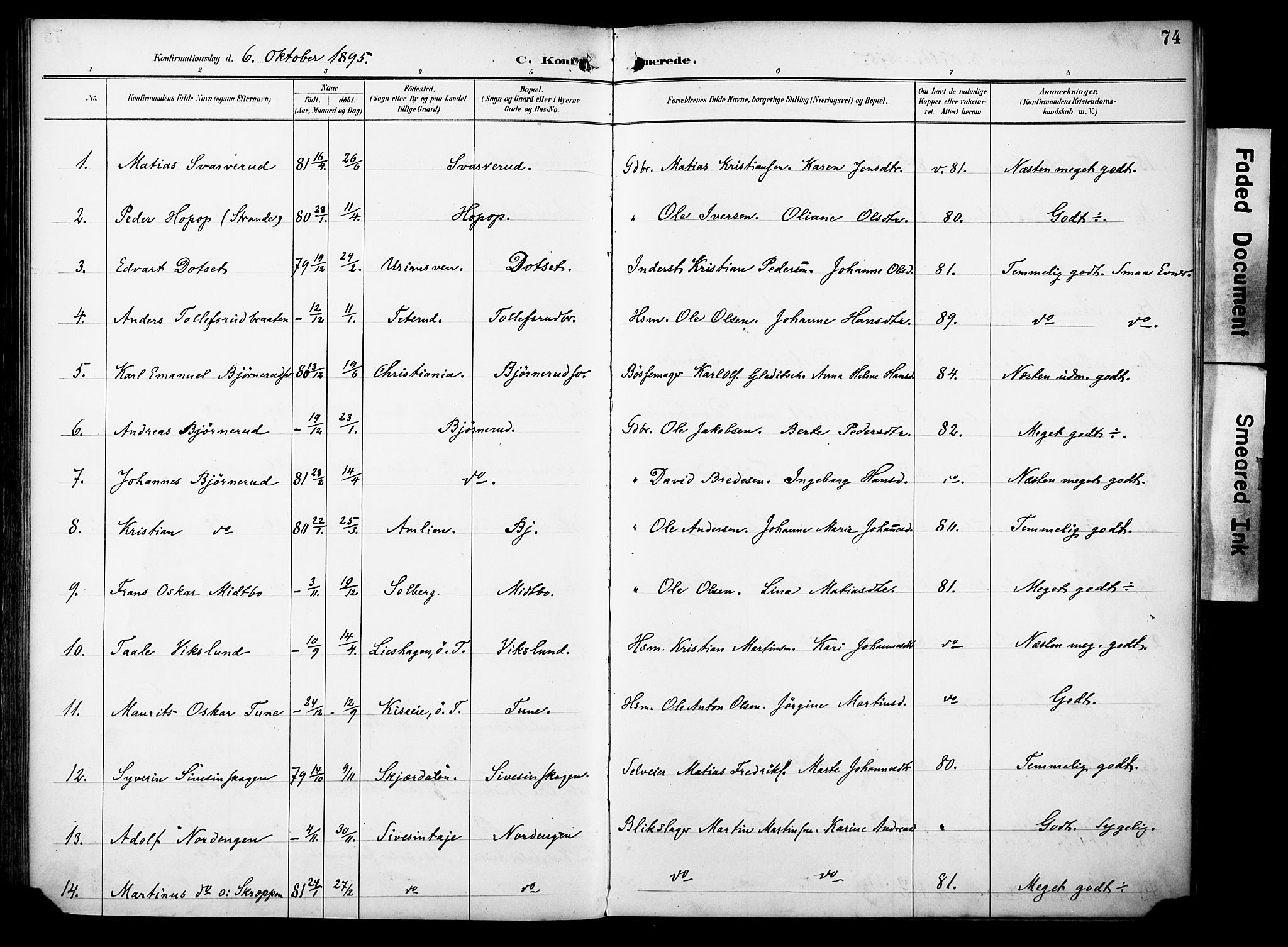 Vestre Toten prestekontor, AV/SAH-PREST-108/H/Ha/Haa/L0012: Ministerialbok nr. 12, 1890-1906, s. 74