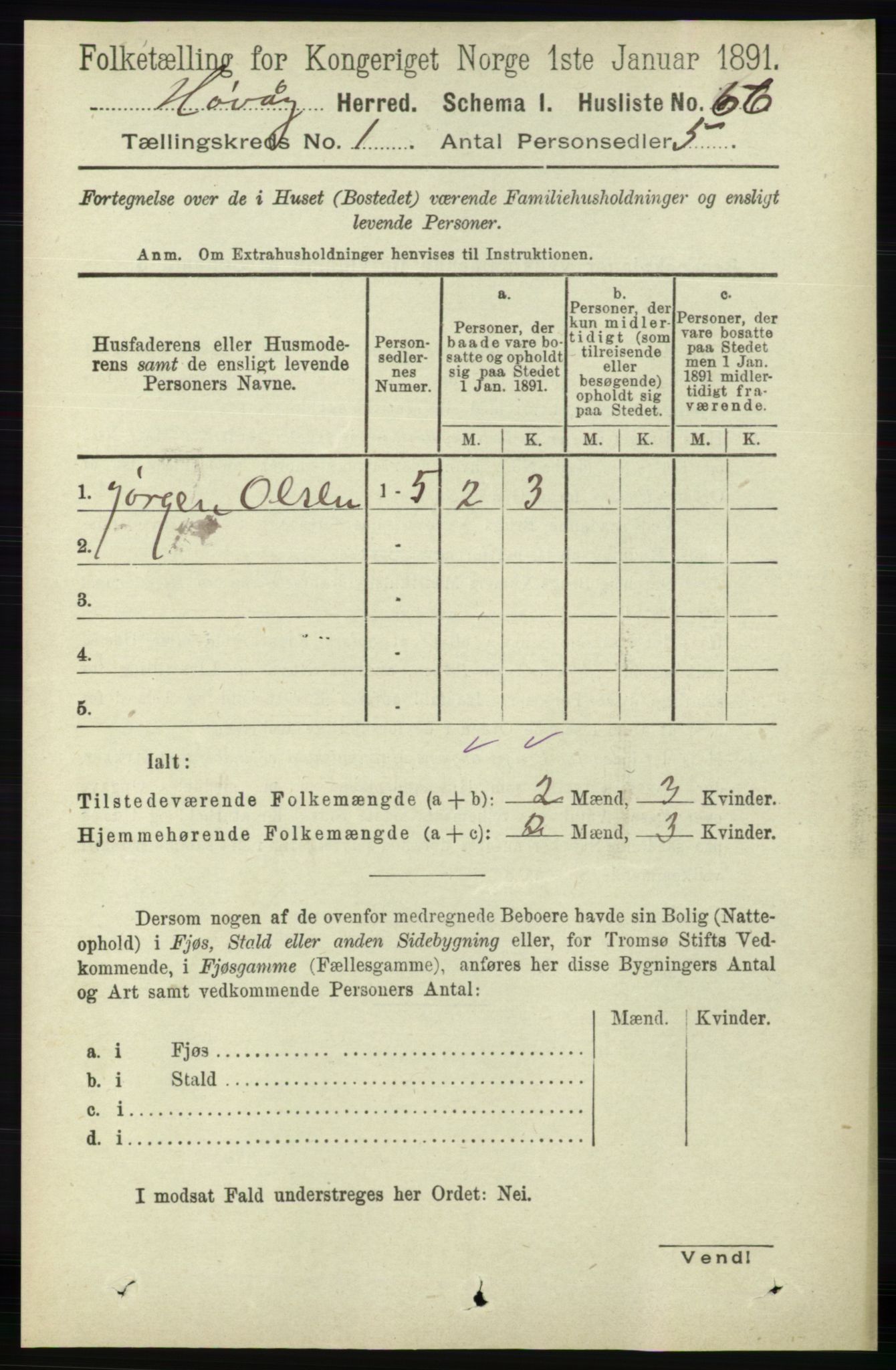 RA, Folketelling 1891 for 0927 Høvåg herred, 1891, s. 84