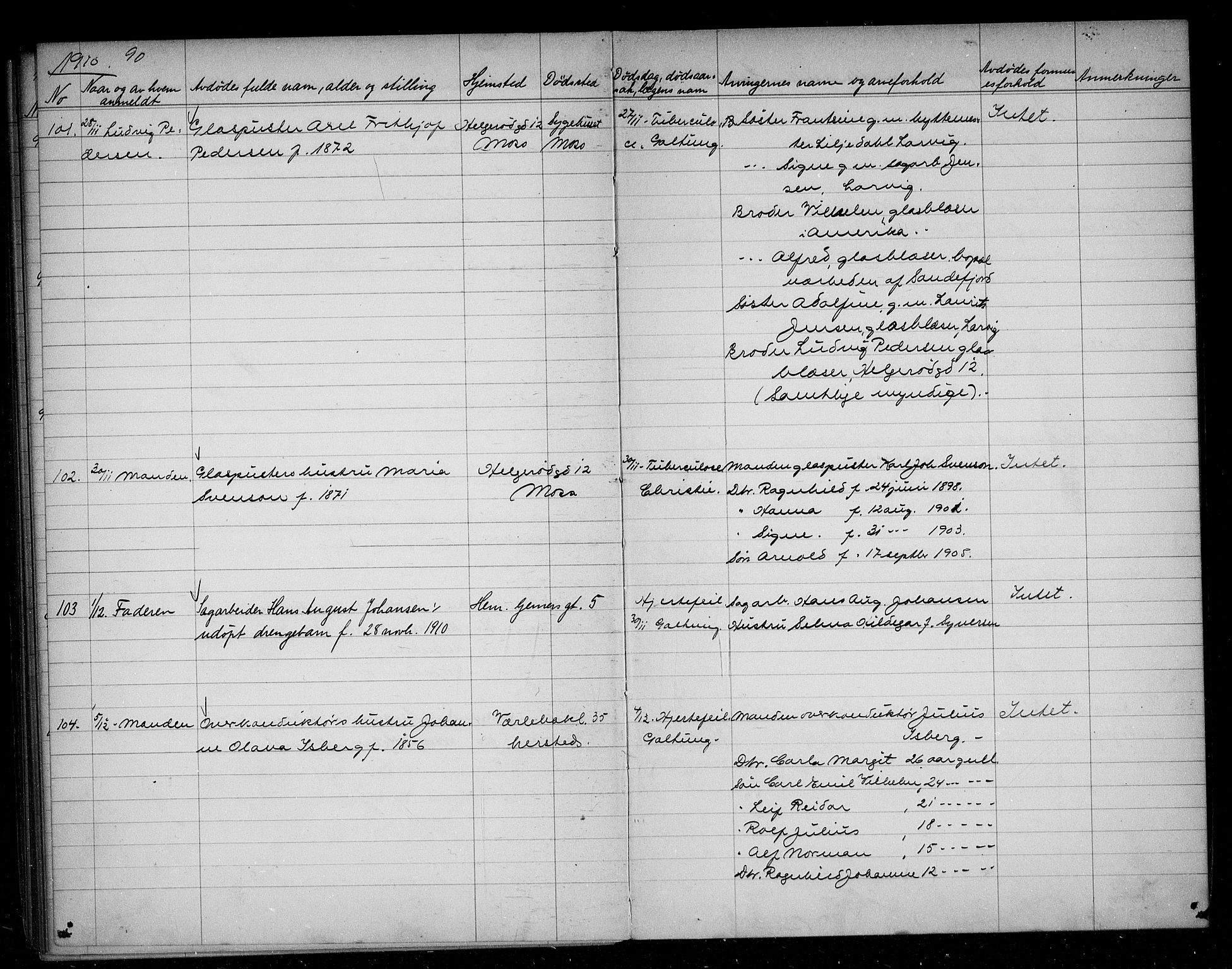 Moss byfogd, AV/SAO-A-10863/H/Ha/Hab/L0004: Dødsanmeldelsesprotokoll, 1906-1914, s. 90