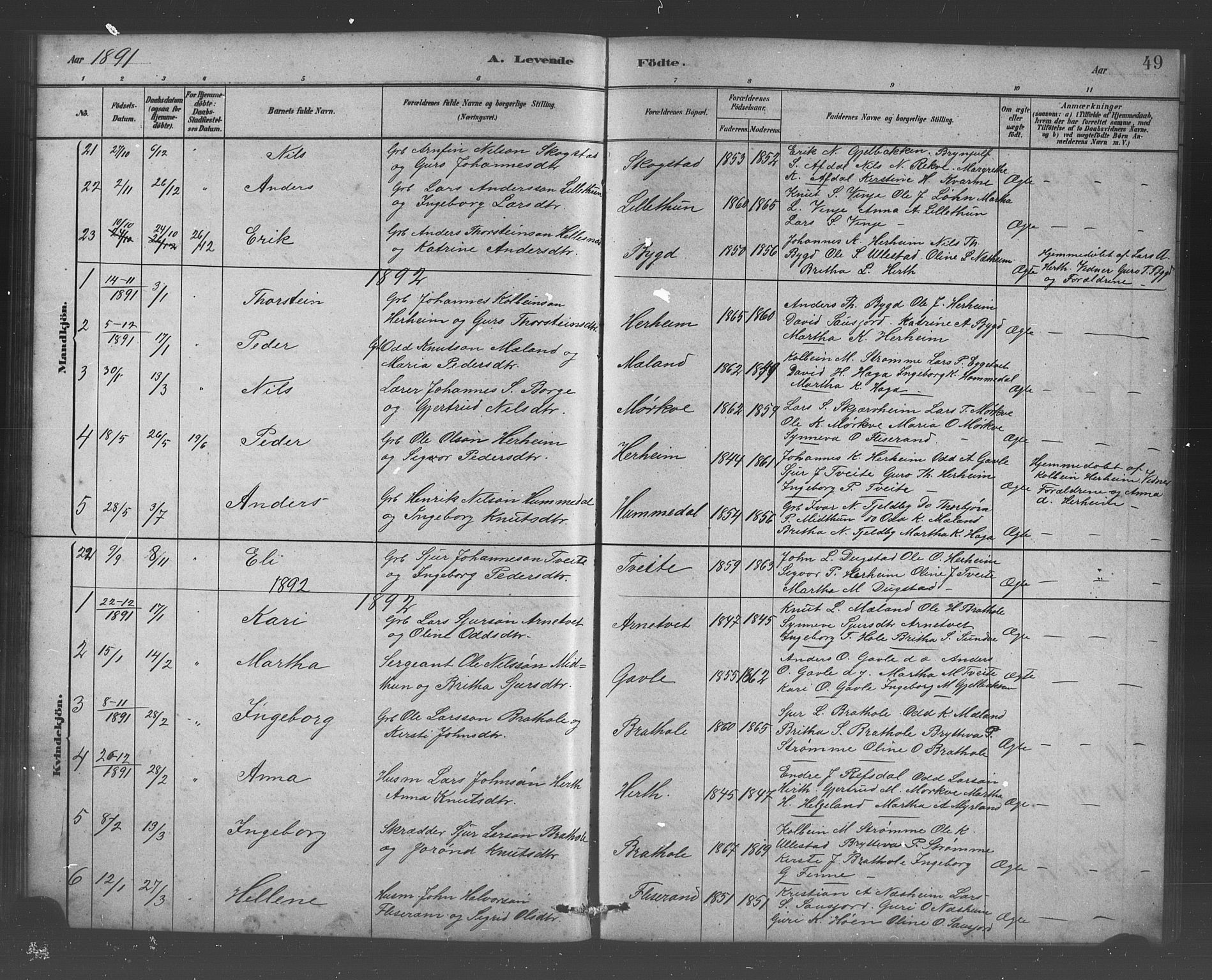 Vossestrand Sokneprestembete, AV/SAB-A-79101/H/Hab: Klokkerbok nr. B 3, 1880-1907, s. 49