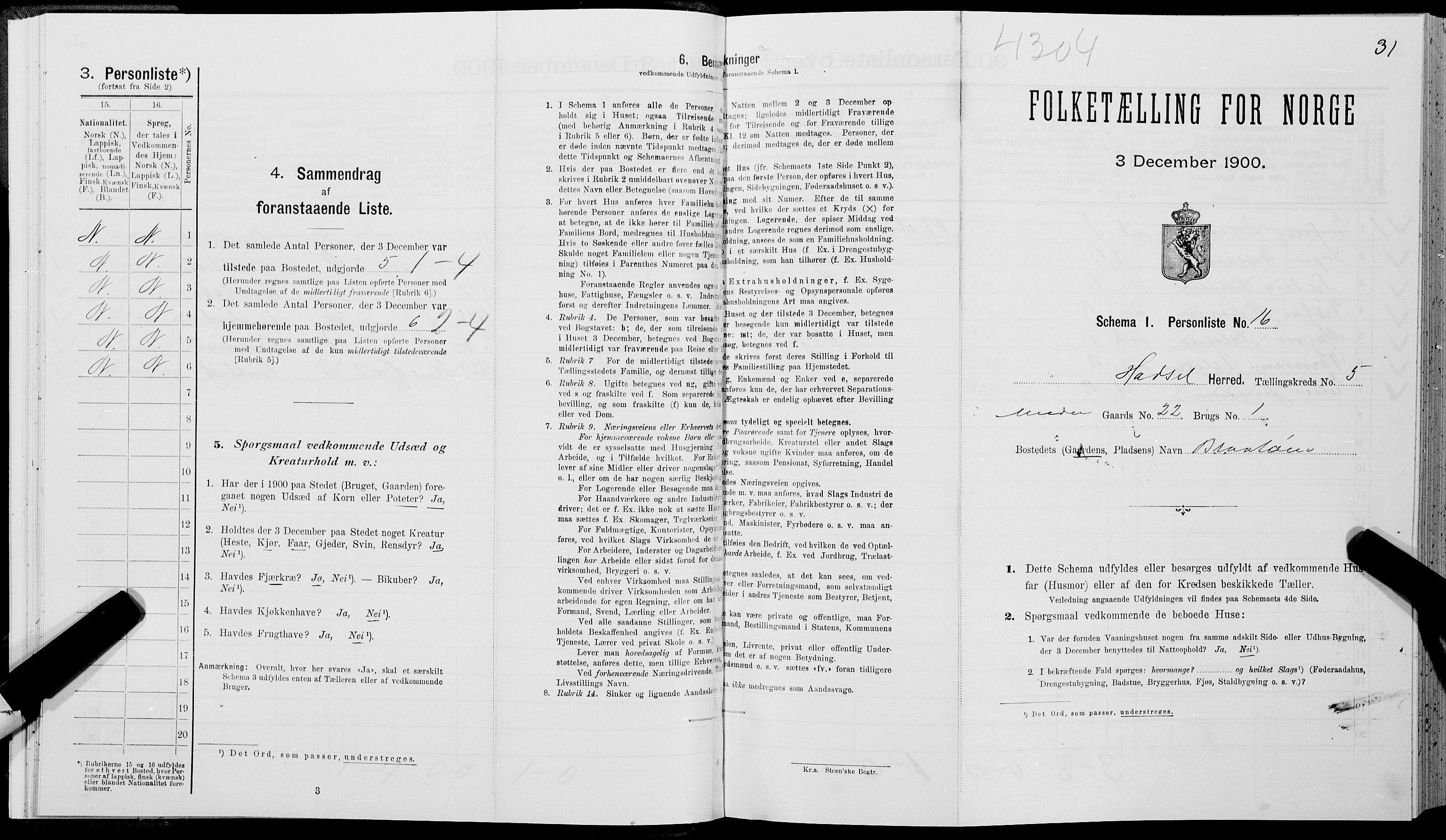 SAT, Folketelling 1900 for 1866 Hadsel herred, 1900, s. 495