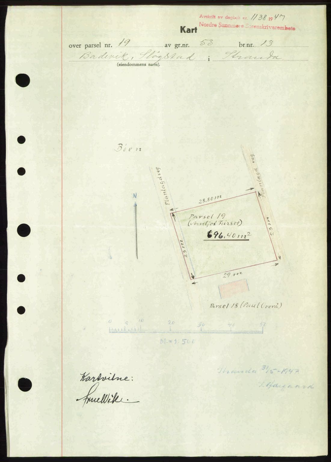 Nordre Sunnmøre sorenskriveri, AV/SAT-A-0006/1/2/2C/2Ca: Pantebok nr. A25, 1947-1947, Dagboknr: 1138/1947