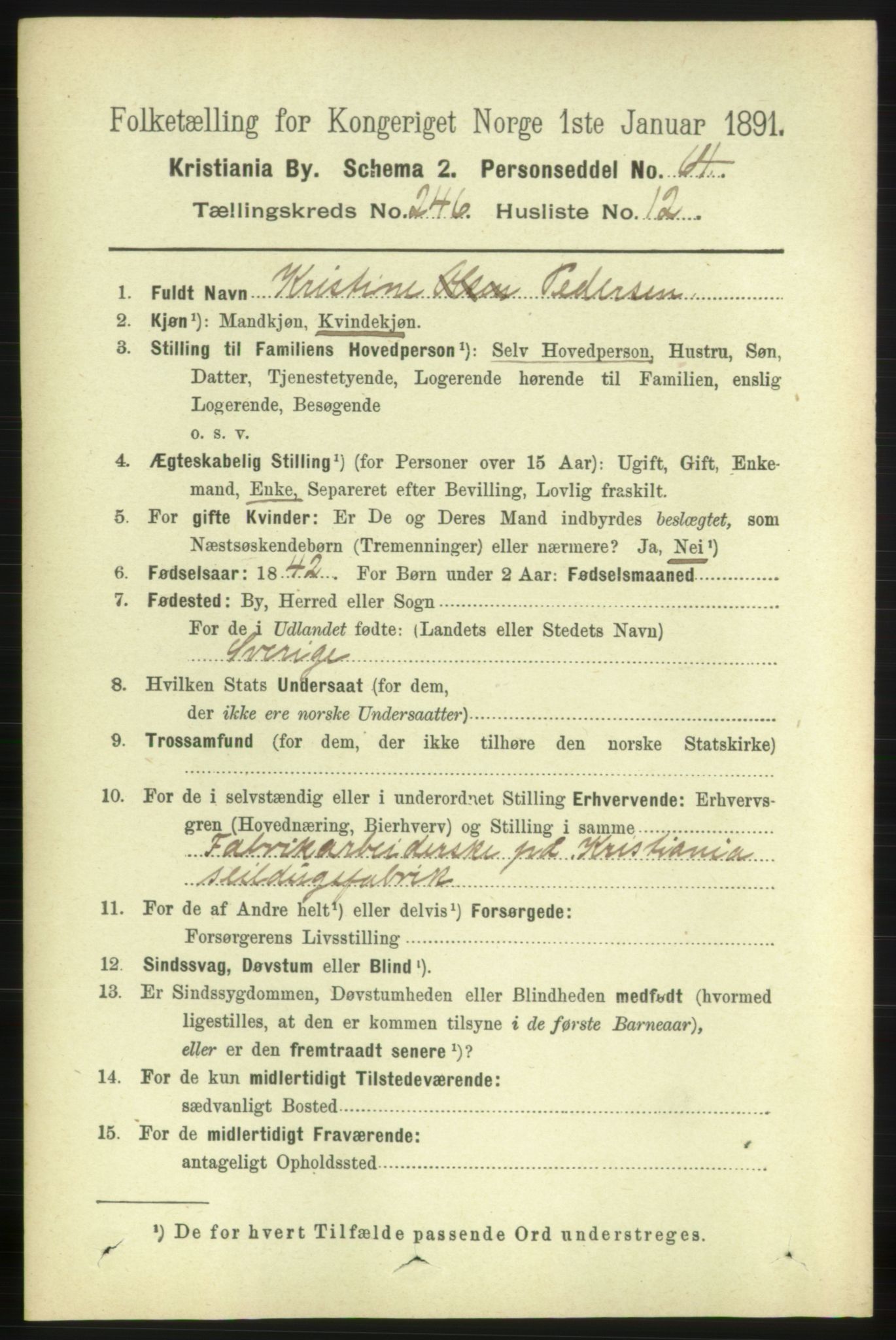 RA, Folketelling 1891 for 0301 Kristiania kjøpstad, 1891, s. 150246