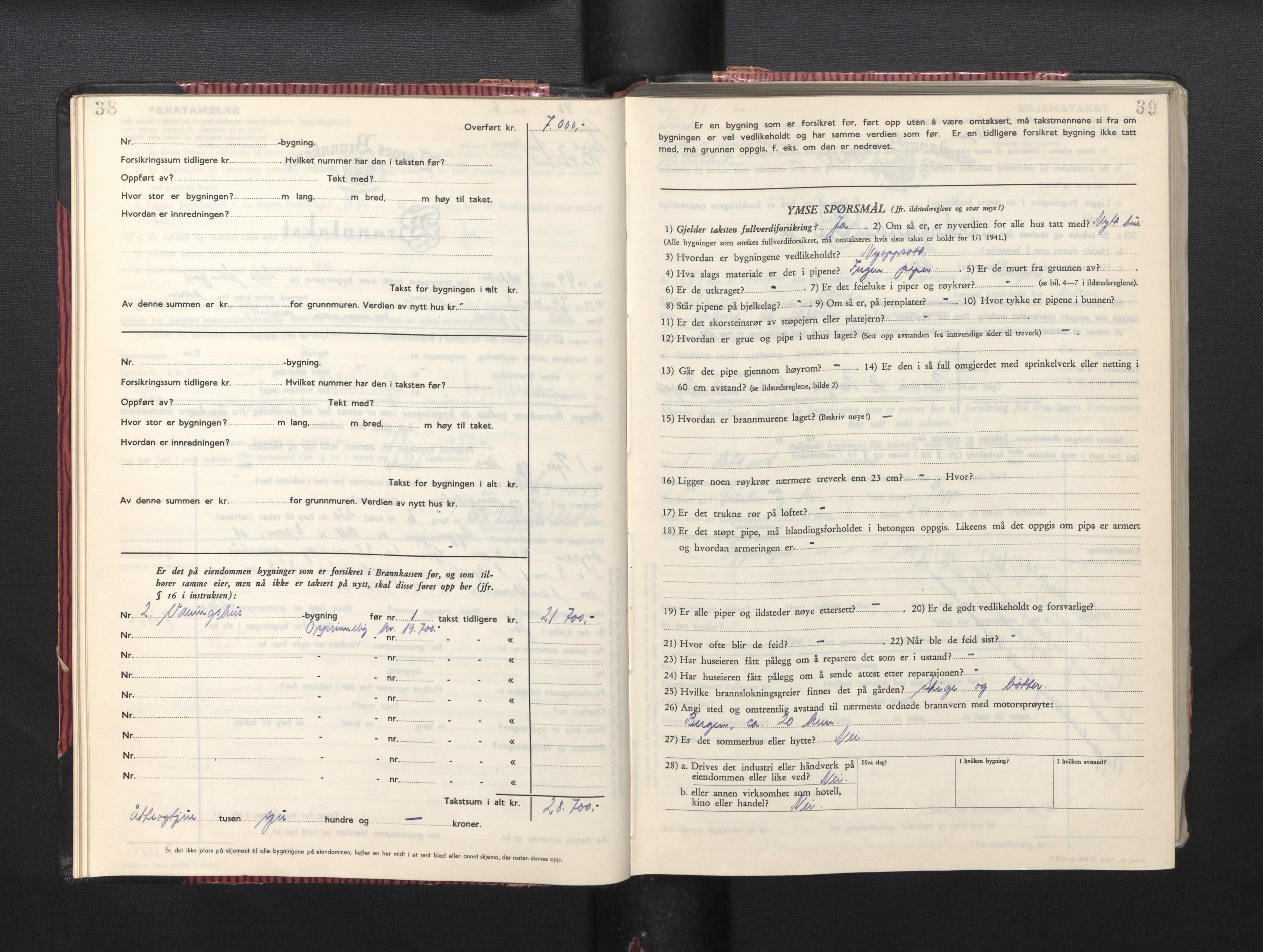 Lensmannen i Sund og Austevoll, AV/SAB-A-35201/0012/L0005: Branntakstprotokoll, skjematakst, 1949-1955, s. 38-39