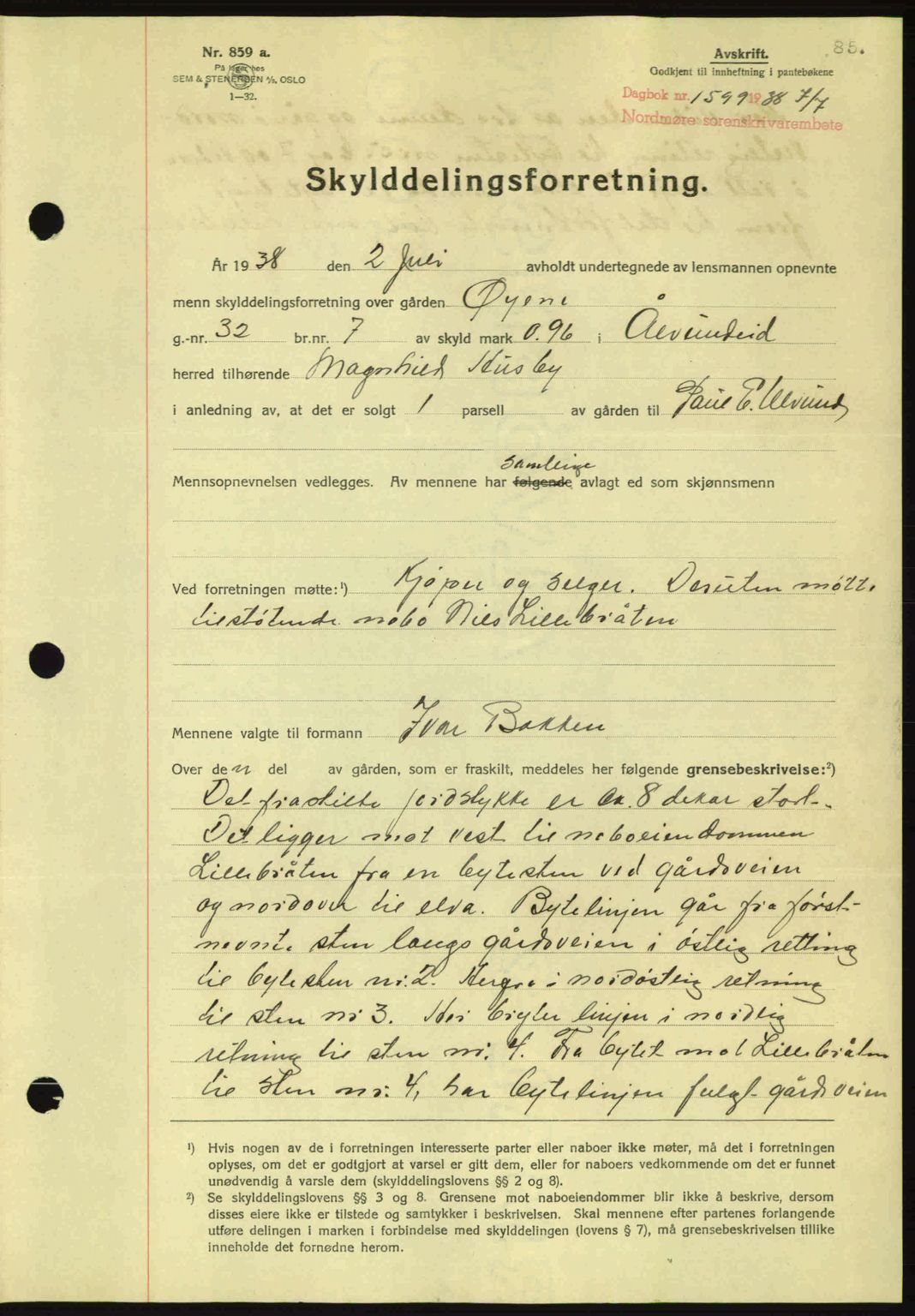 Nordmøre sorenskriveri, AV/SAT-A-4132/1/2/2Ca: Pantebok nr. A84, 1938-1938, Dagboknr: 1599/1938
