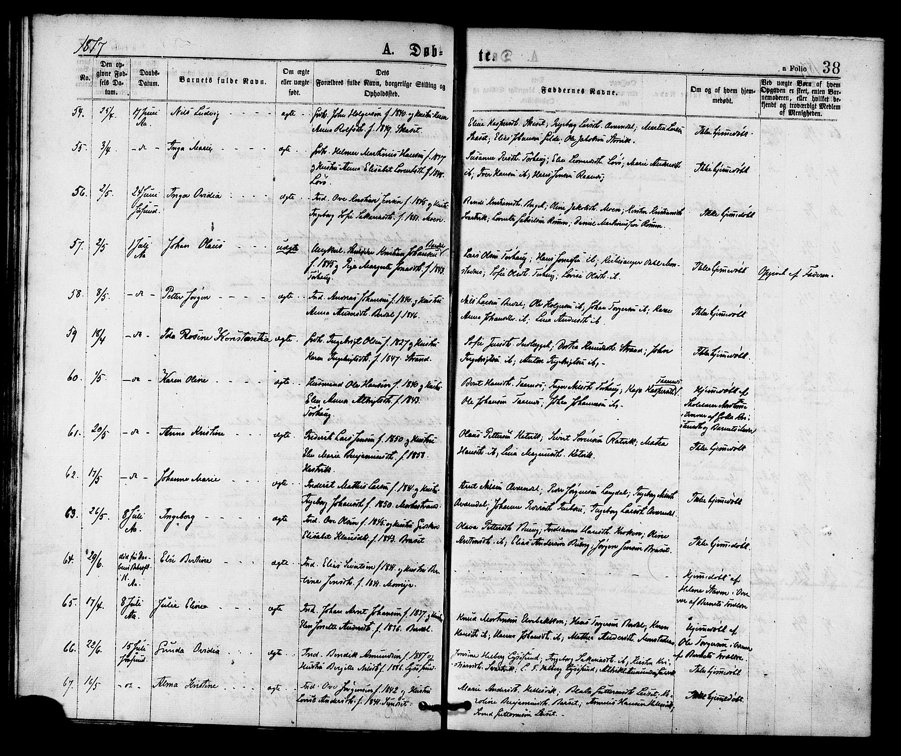 Ministerialprotokoller, klokkerbøker og fødselsregistre - Sør-Trøndelag, AV/SAT-A-1456/655/L0679: Ministerialbok nr. 655A08, 1873-1879, s. 38